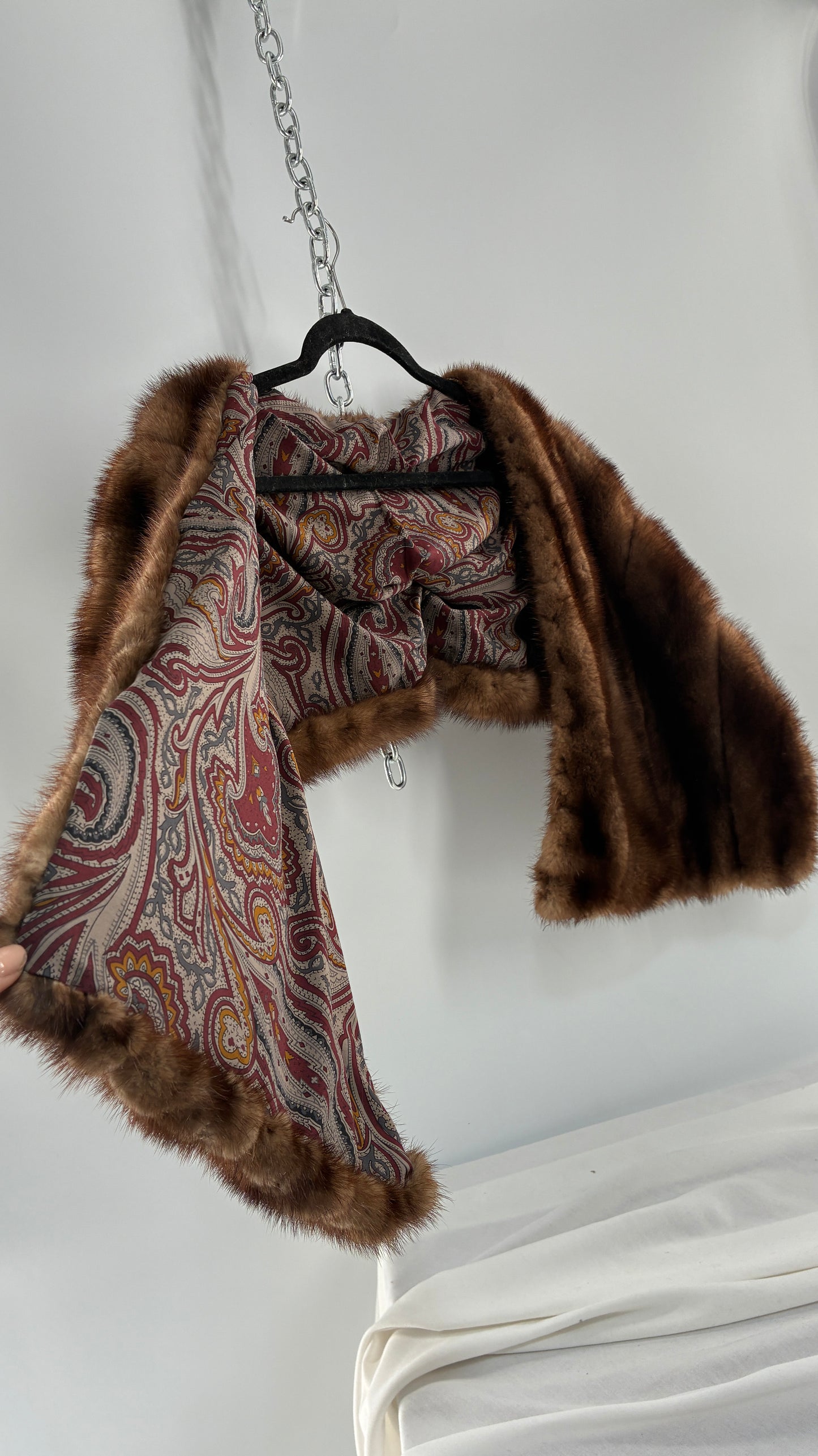 Vintage Mink Cape Shrug Shawl with Ruched Back Detail (One Size)