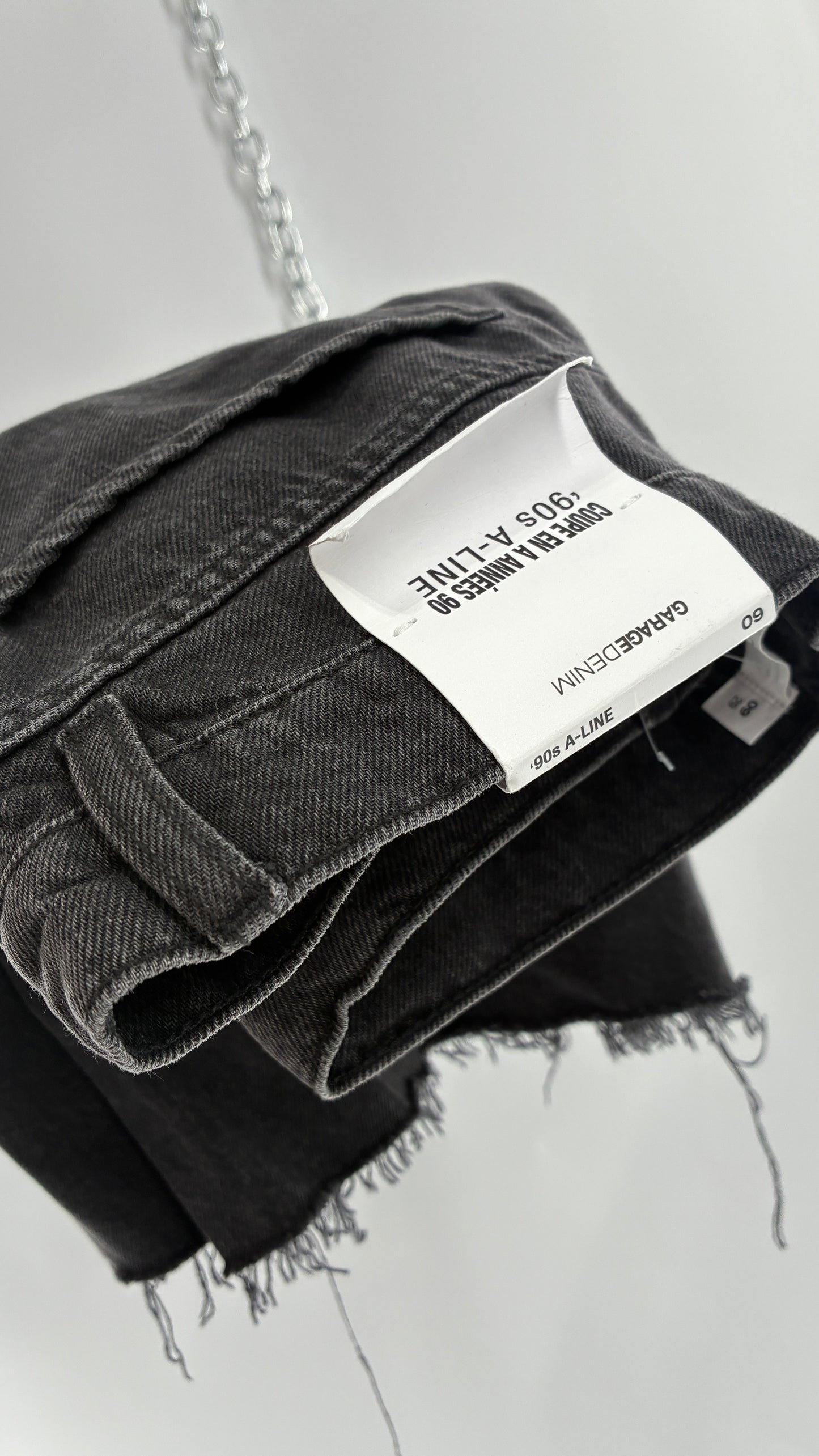 GARAGE Grey Denim 90s A-Line Shorts with Distressed Hem and Tags  (9/29)