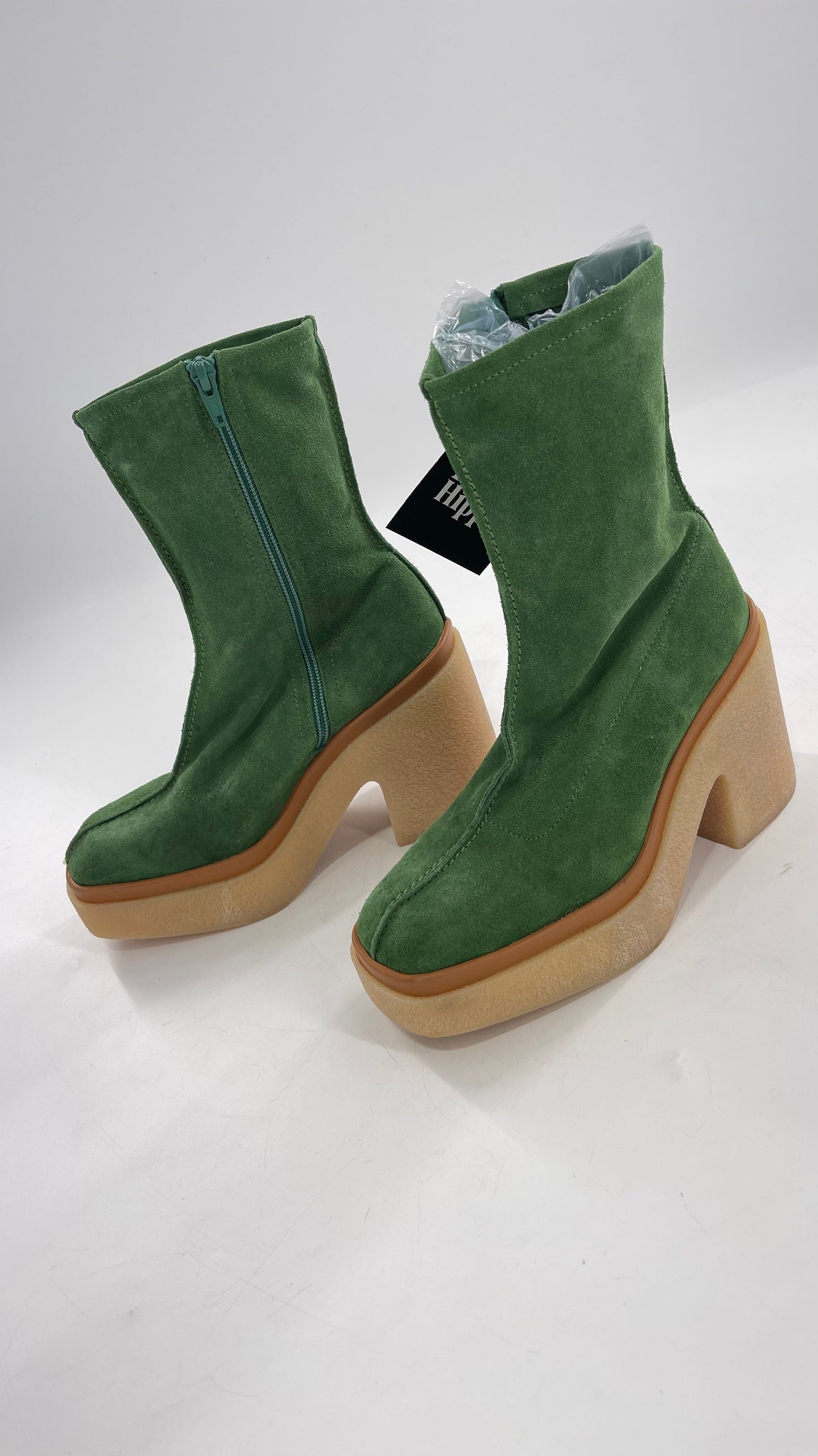 Free People Green Gigi Suede Leather Rubber Heel Boot (36.5)