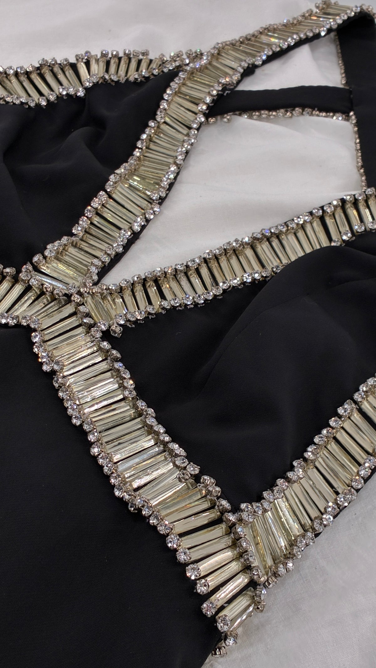 Vintage NBD Black Halter Dress Lined in Oversized Stones and Crystals (Small)