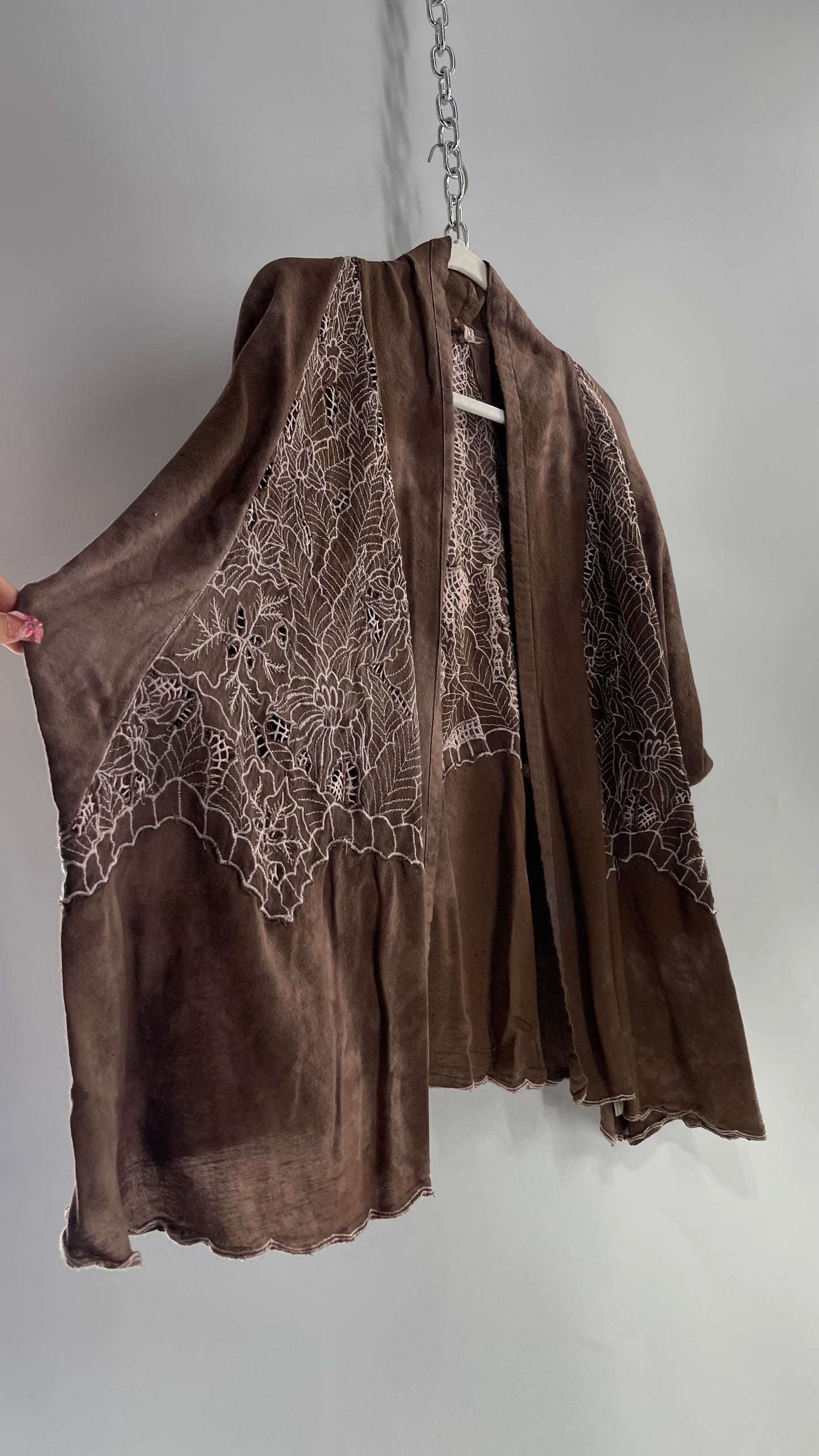 Free People Hand Dyed 100% Cotton Cape with Eyelet Lace Detailing (Medium)