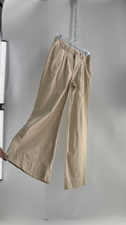 Avec Les Filles 97% Cotton Tan/Neutral Pleated Waist Trouser (S)