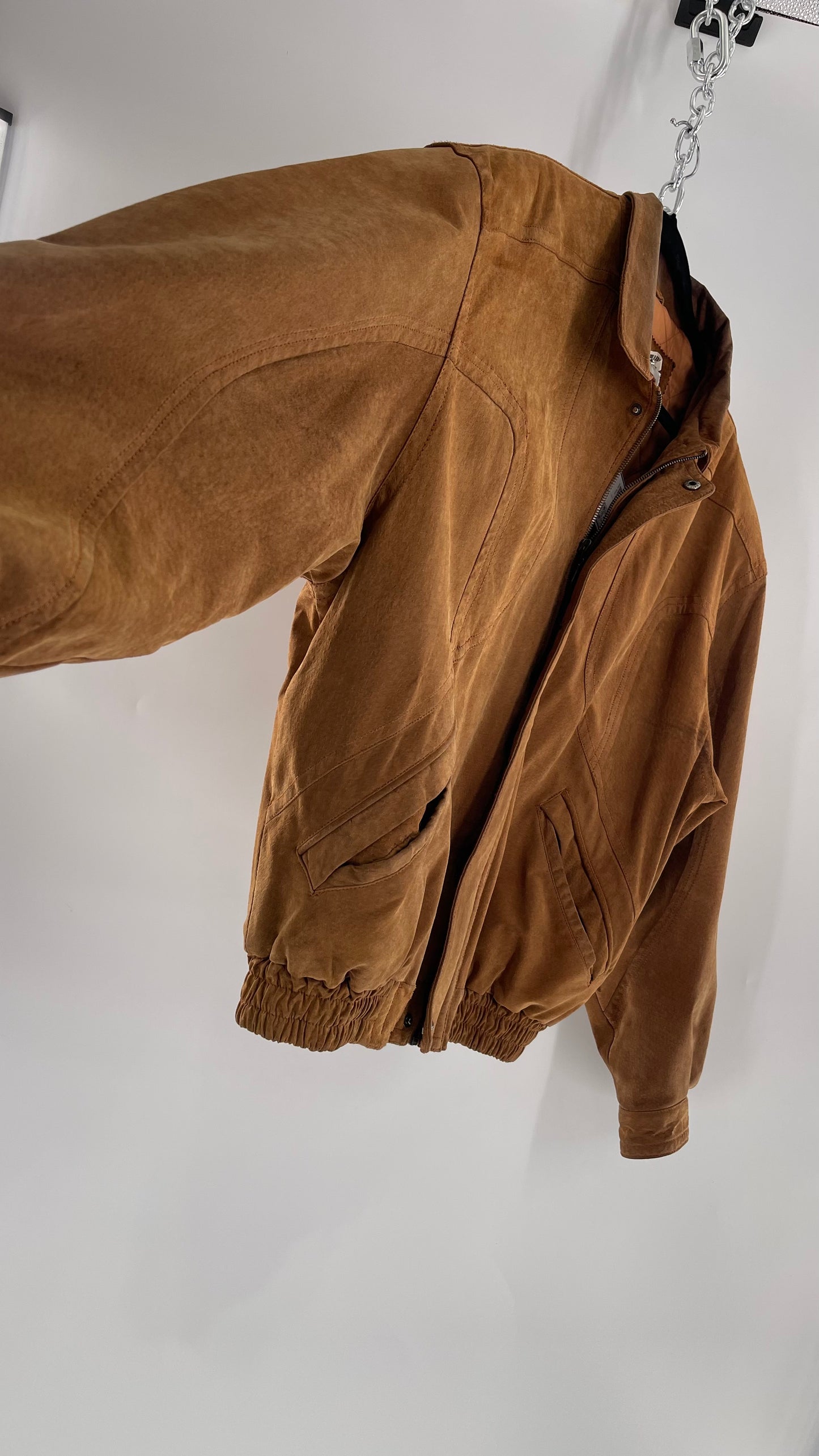 GITANO Vintage Camel Brown Genuine Leather Bomber Jacket (Large)