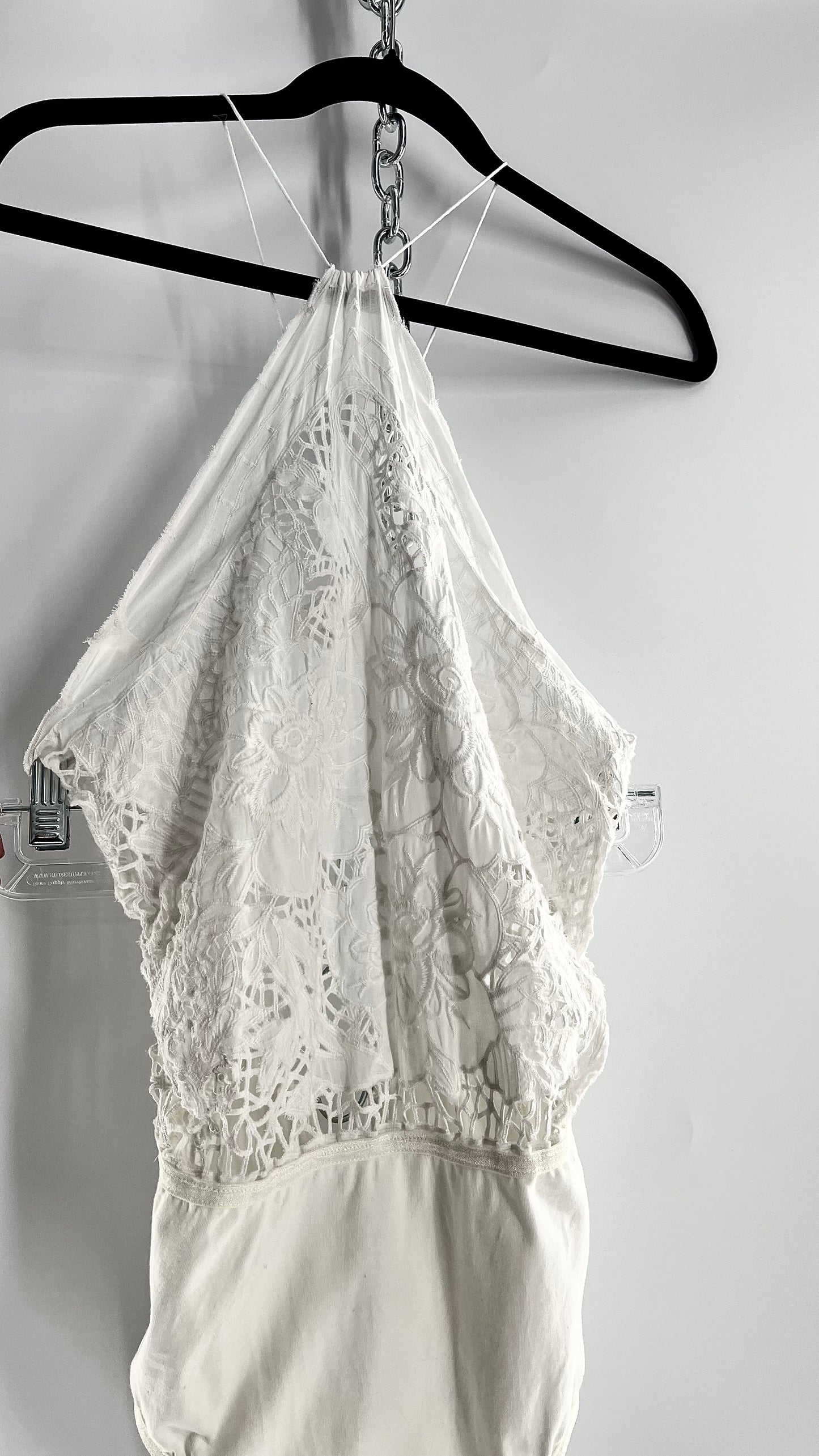 Intimately Free People White Eyelet Lace Open Back Bodysuit (Medium)