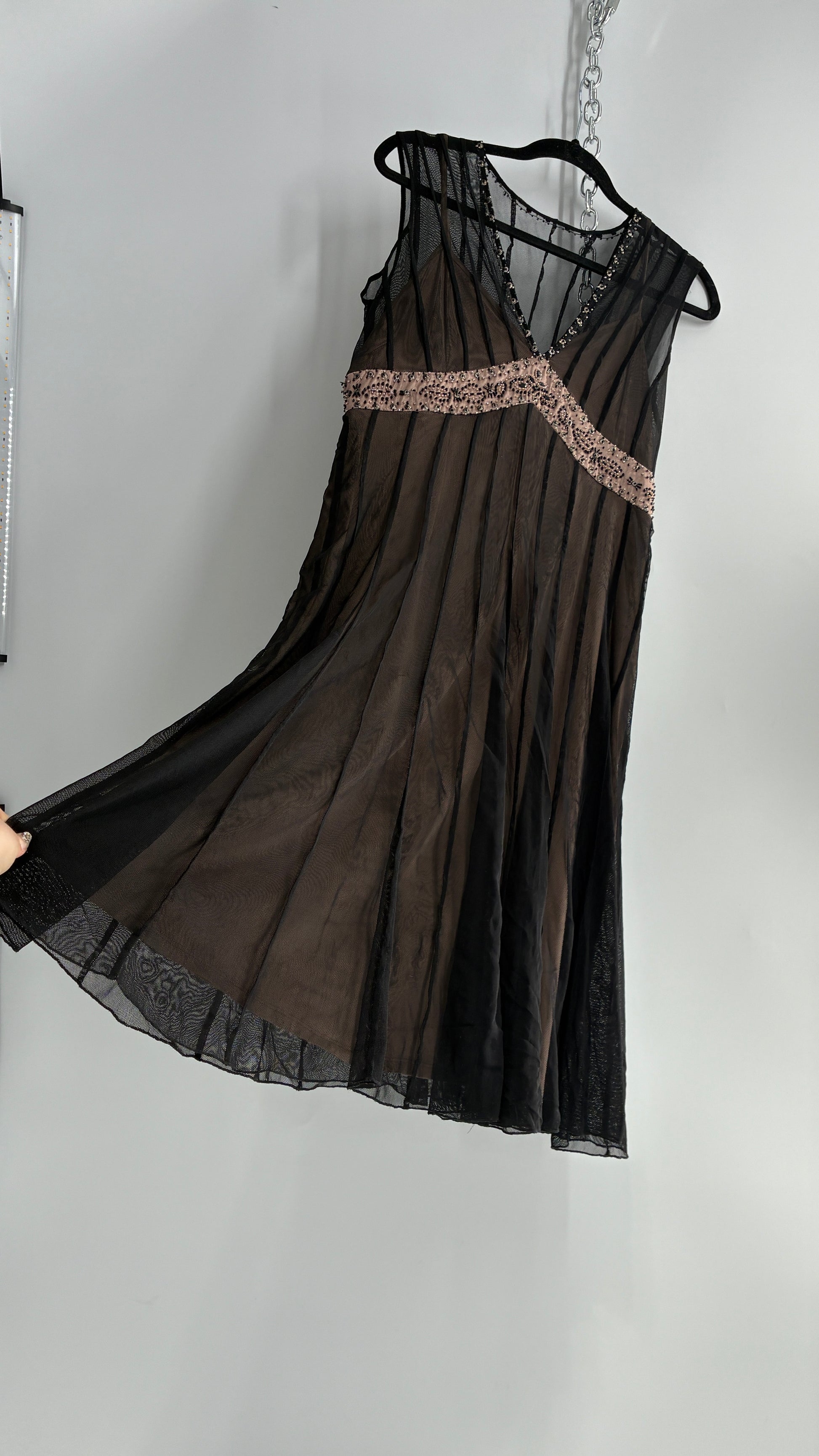 eci embroidered mesh dress ECI Floral Embroidered Mesh A-Line Dress SZ 20W