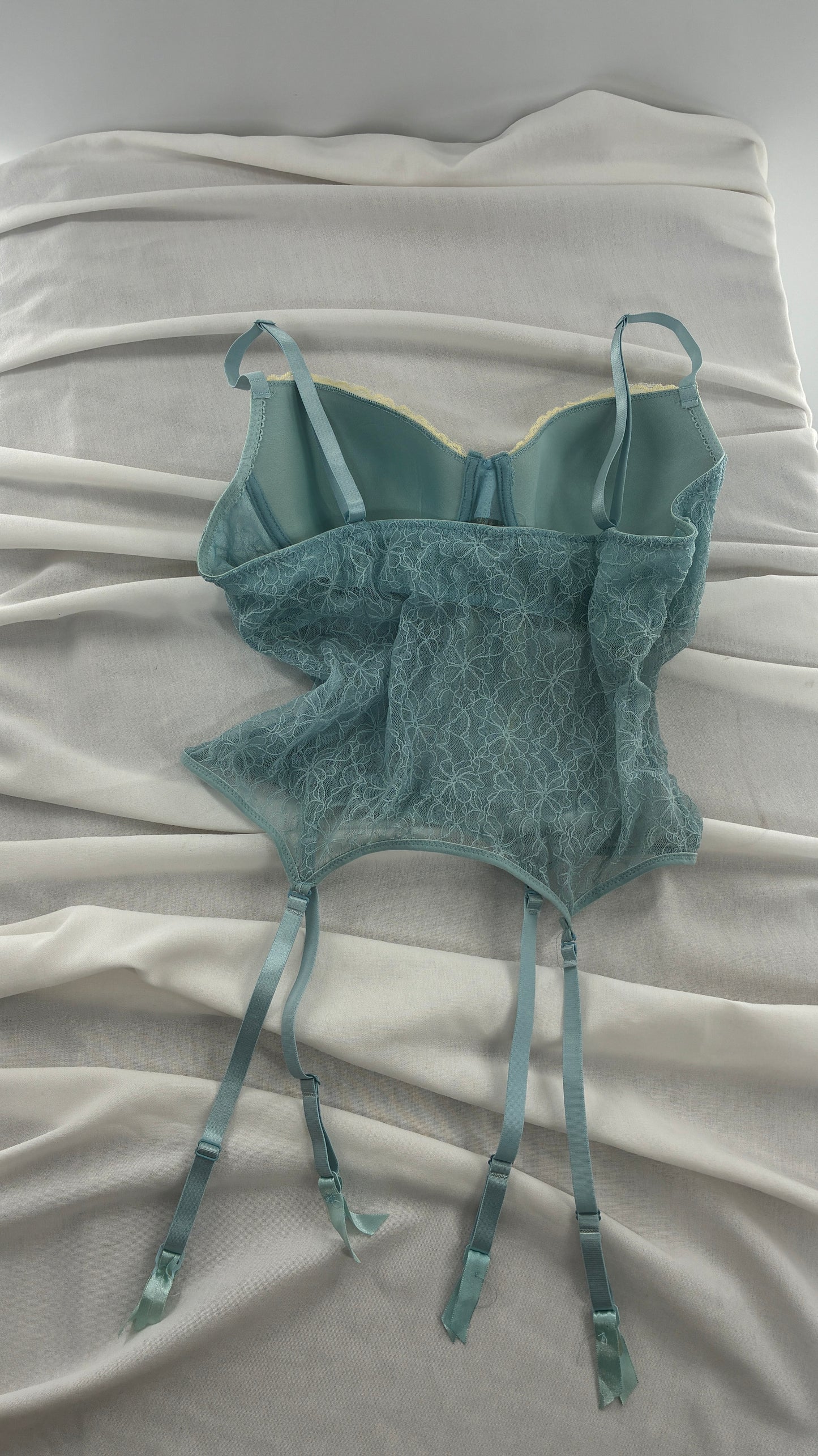 Vintage Donna L’orén Baby Blue Corset with Stretchy Lace Bodice  (36B)