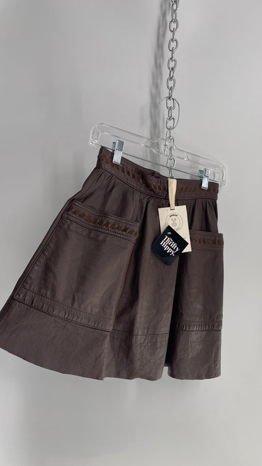 Urban Outfitters Renewal Brown Leather Pocket Front Suede Stitch Mini Skirt with Tags Attached (XS)