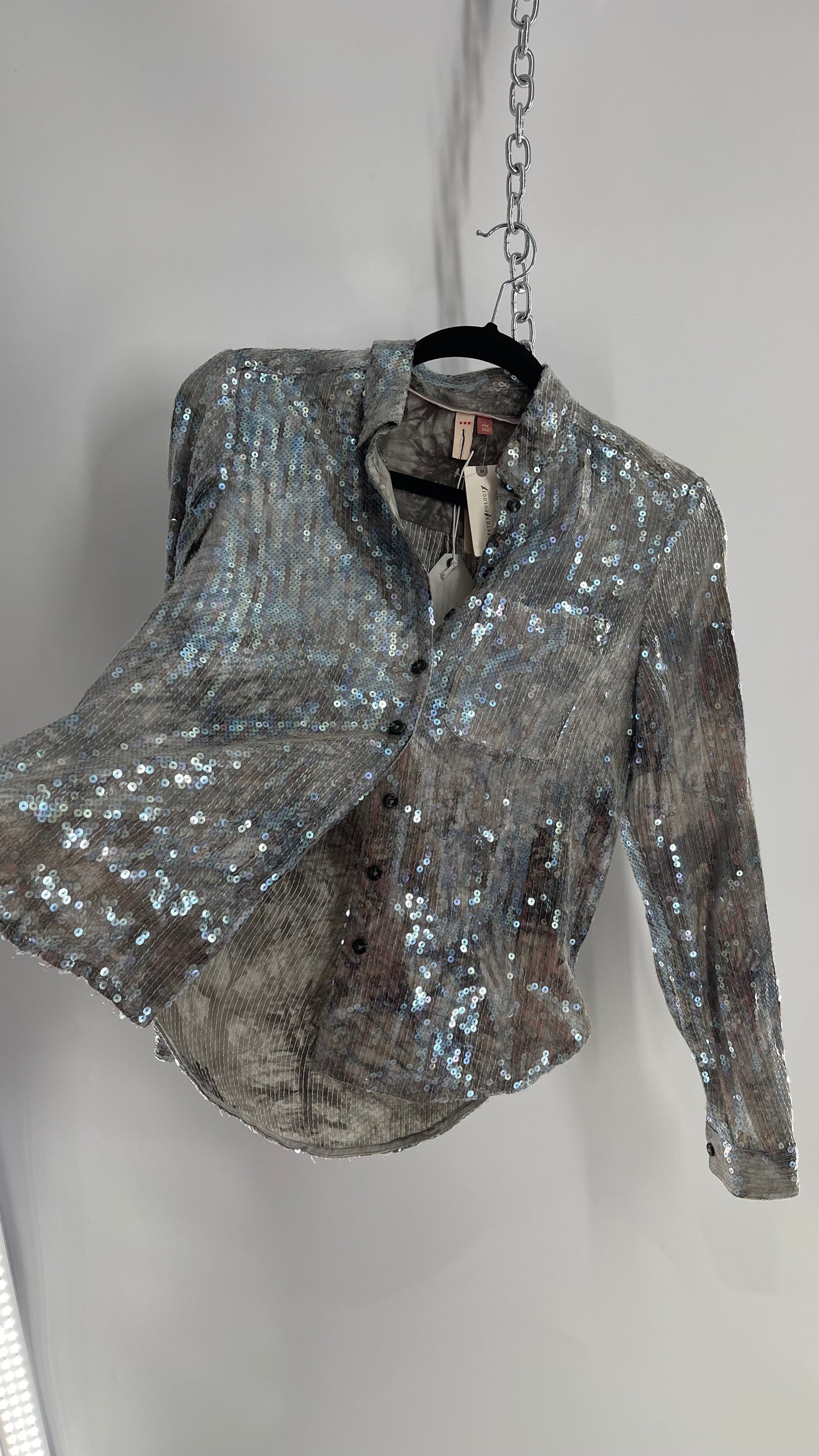 PILCRO Anthropologie Iridescent Sequin Grey Blue and Tags Attached (XXS)