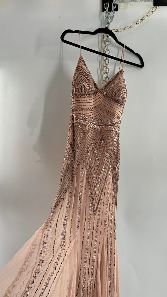 Vintage MARINA Dusty Pink Beaded Gown (2)