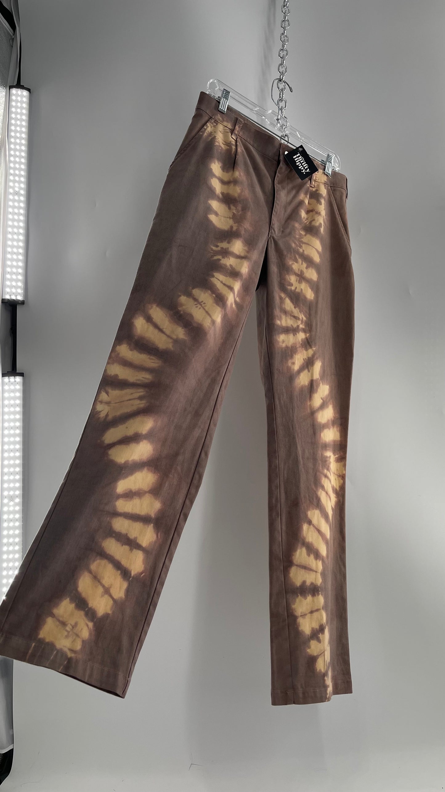 One of a Kind Bleached Neutral Carpenter Cargo Pants Dusty Purple Gray with Beige Dyed Streaks (31 )