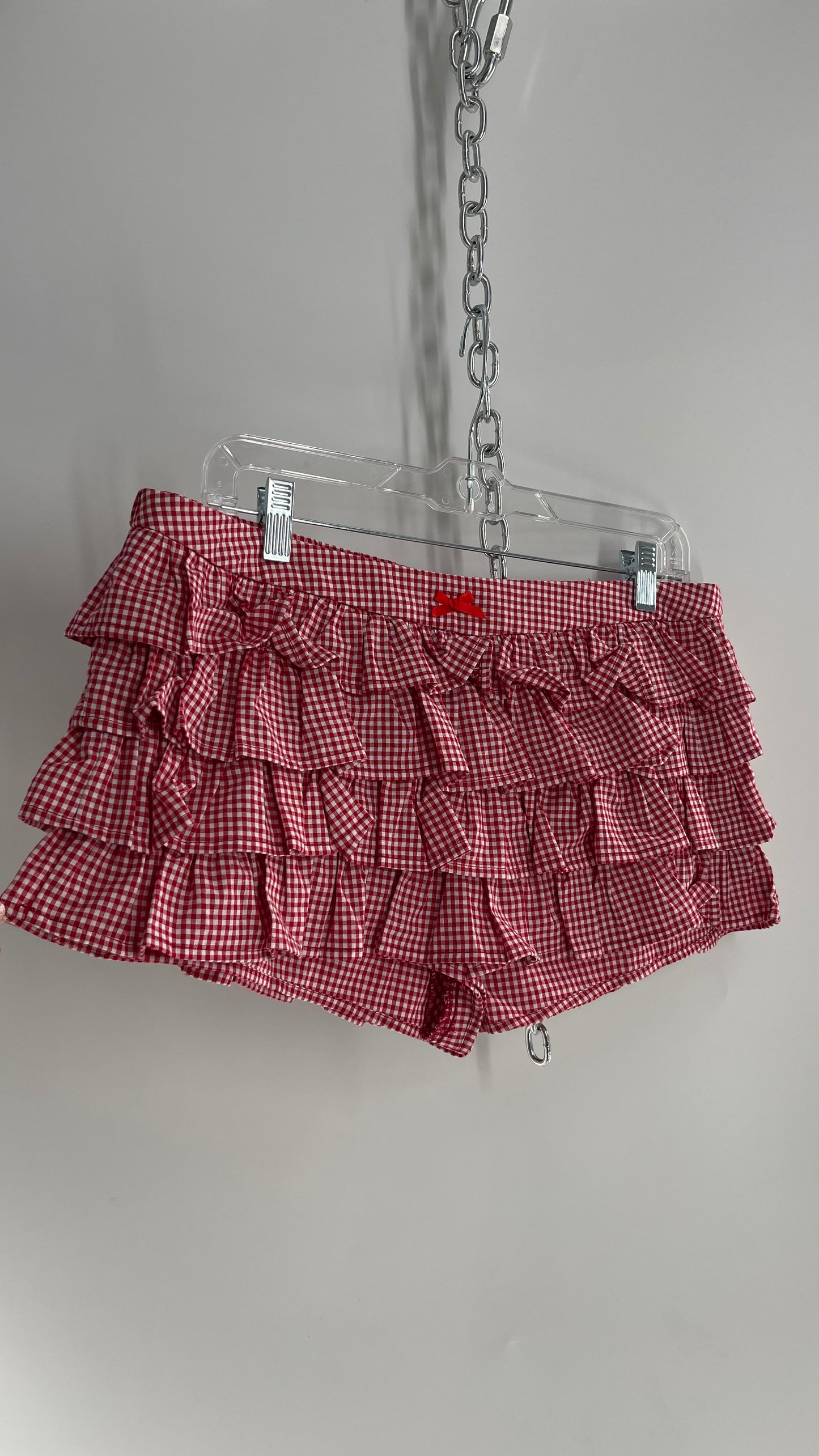 Red Gingham Ruffled Shorts (Medium)