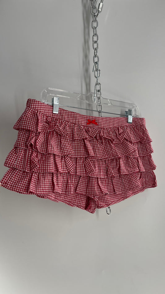 Red Gingham Ruffled Shorts (Medium)