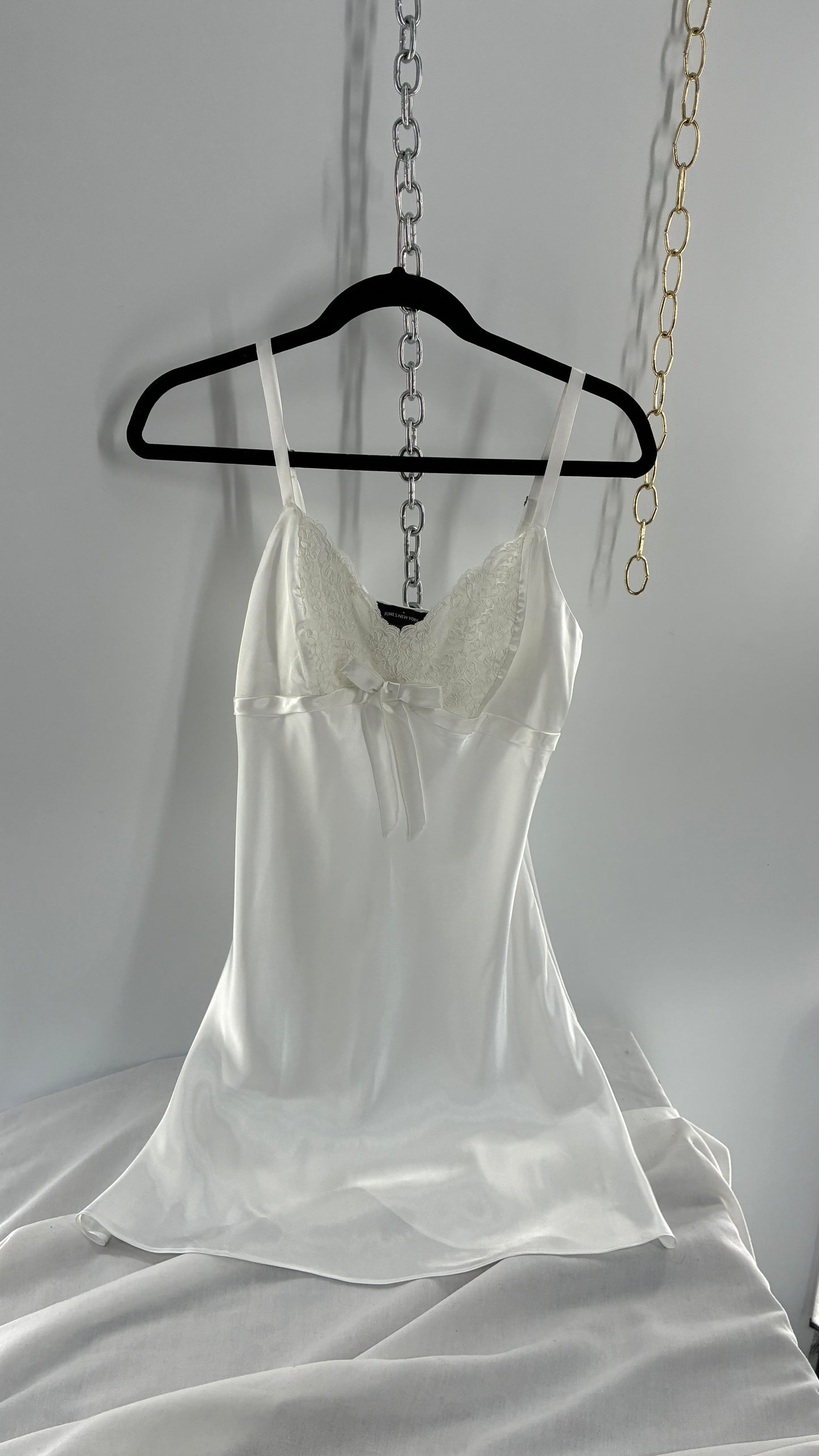 Vintage JONES NEW YORK White Slip Mini Dress (Small)