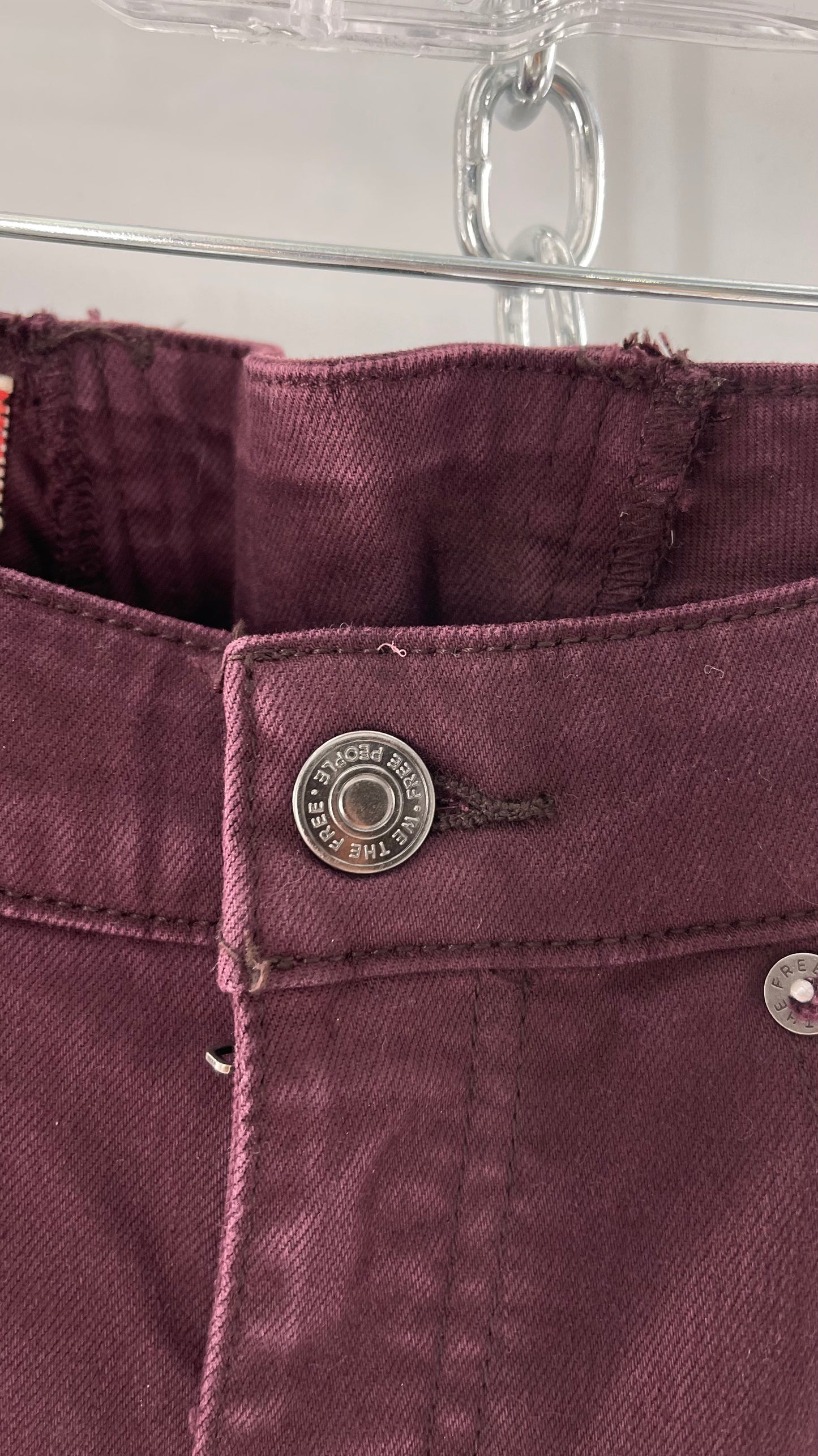 Free People Maroon Flare Raw Cut Hem Jeans (Size 26)