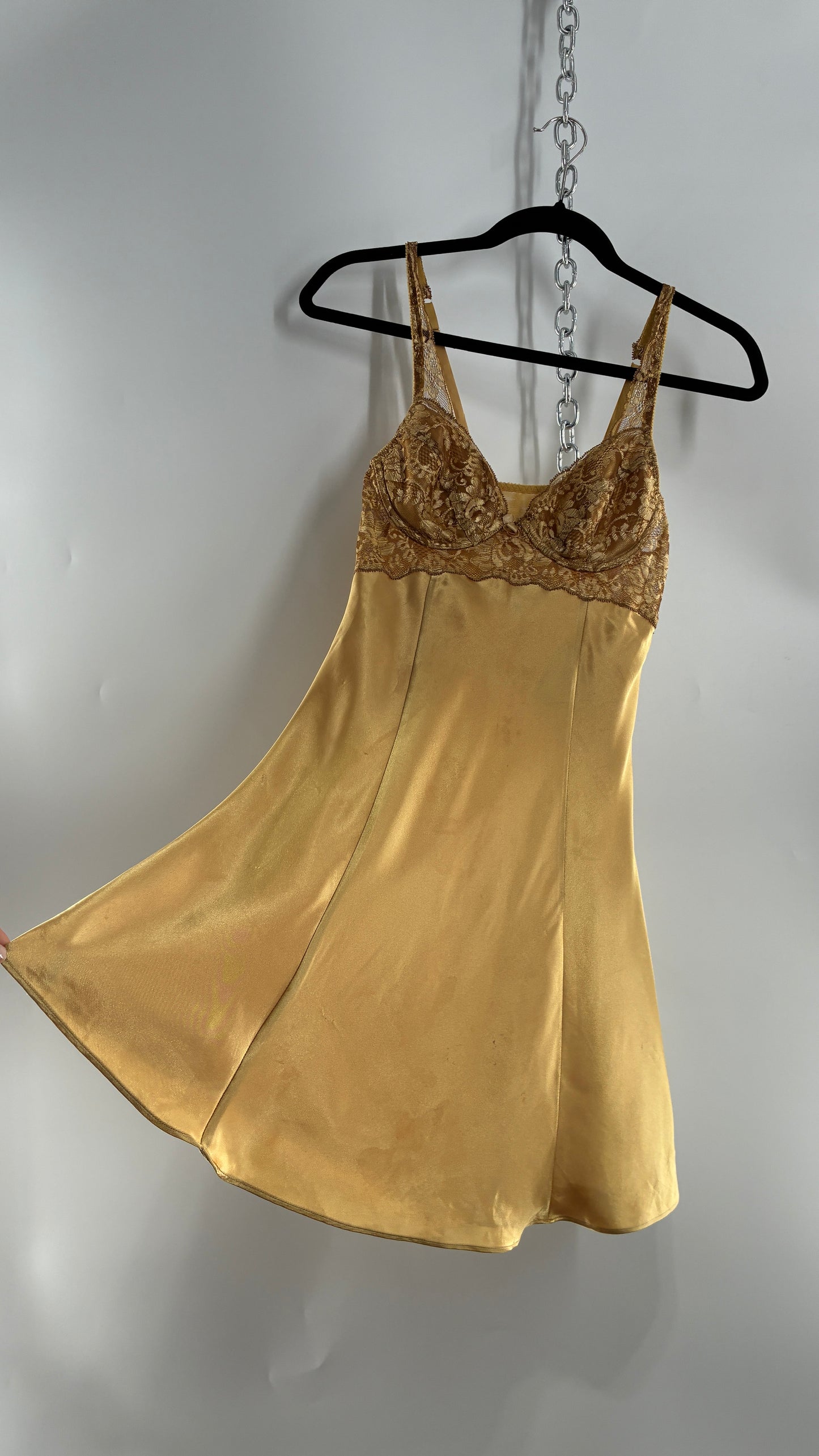 Vintage Victoria’s Secret Gold Mini Dress with Lace Underwire Bustier (XS)