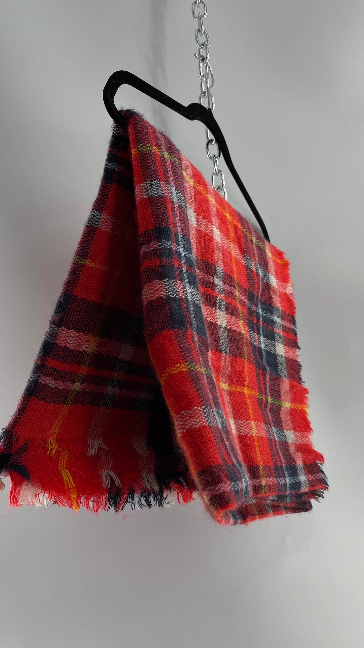 Free People Red Plaid Large Thick Scarf