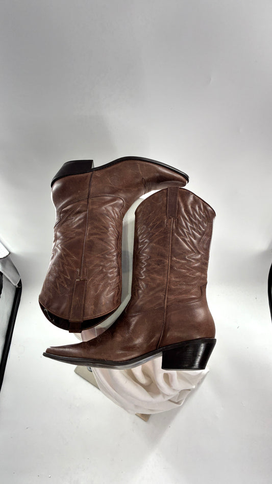 Vintage Genuine Leather Brown Cowboy Boots Made in Brazil (9.5)