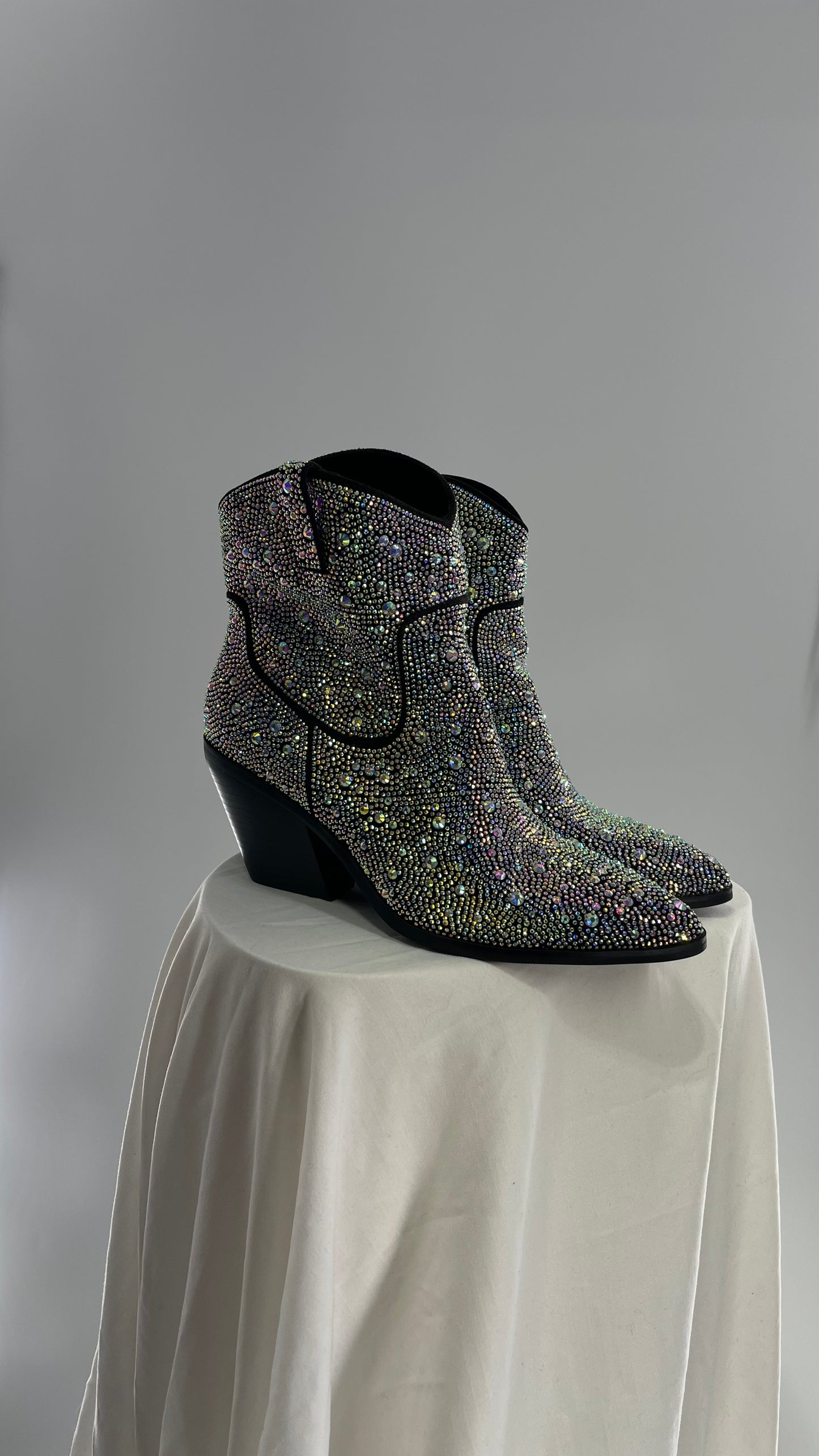 Black Iridescent All Over Rhinestone Cowboy Boots