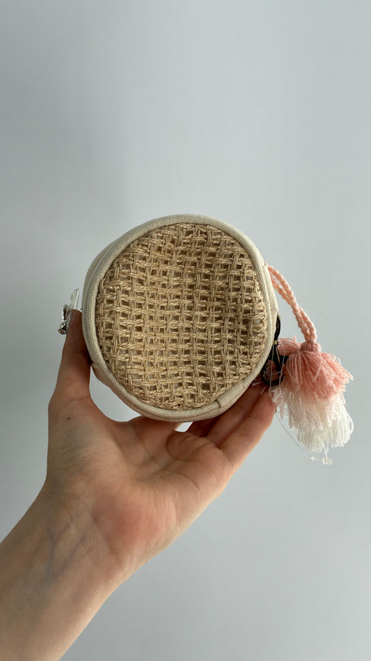 Free People Woven Round Coin Pouch with Tassel Detail