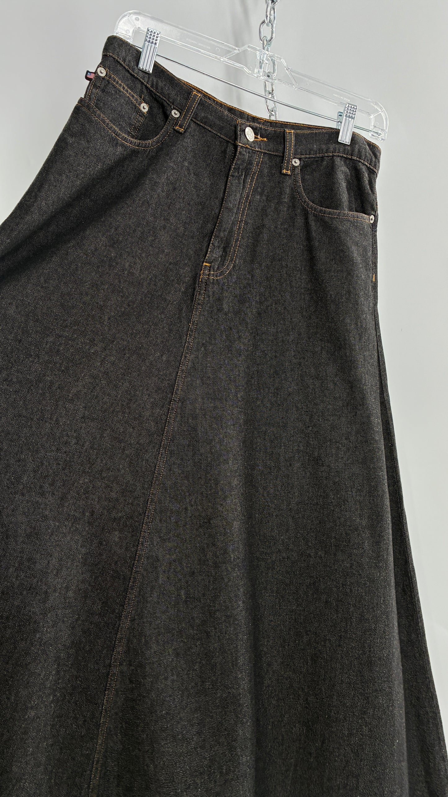 Vintage Ralph Lauren 100% Cotton Dark Wash Denim Full Length Skirt  (6)
