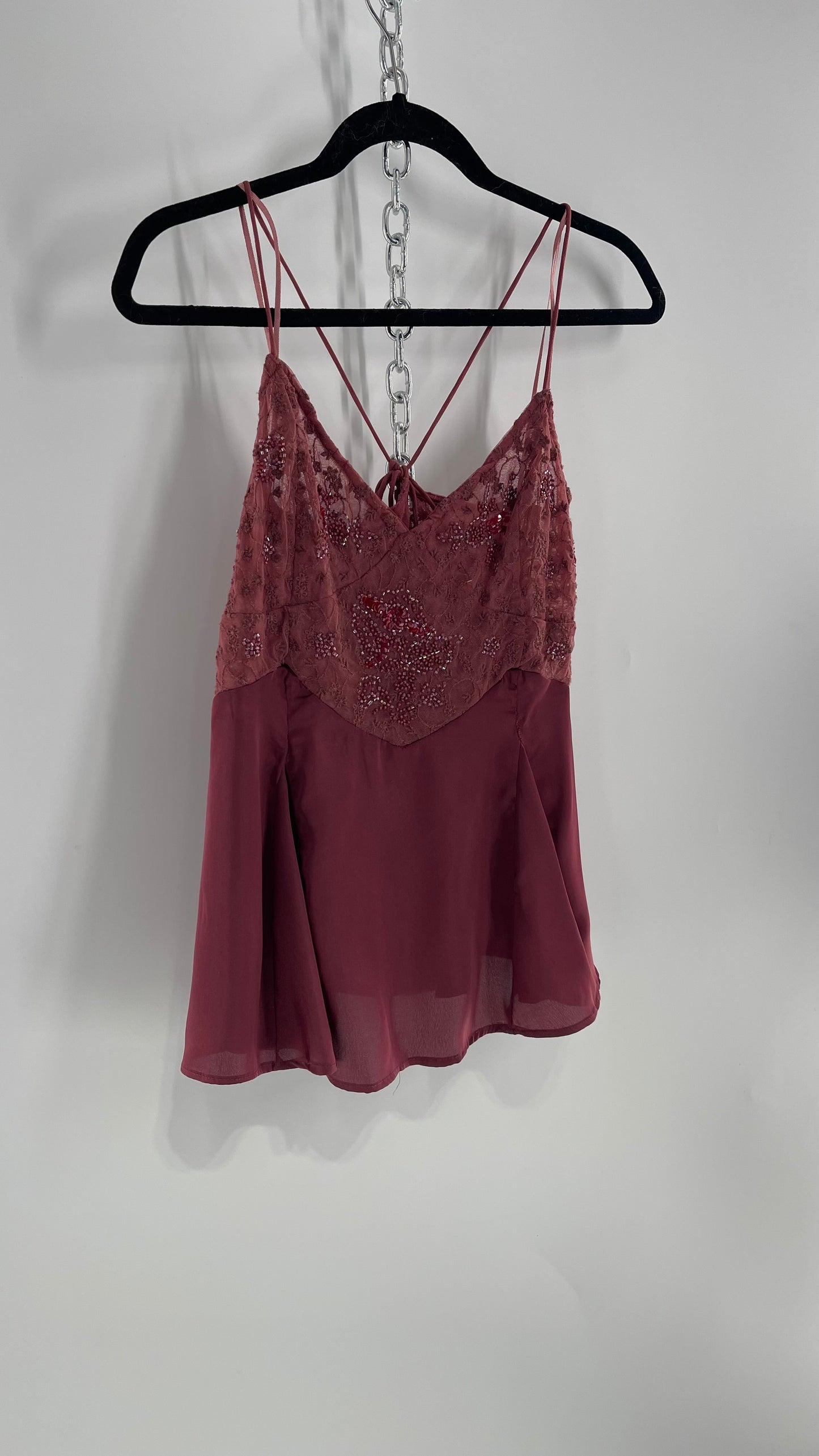 Free People Purple Beaded Bust, Lacy, Silky Fairy Tank with Extra Bead Pouch(Small)