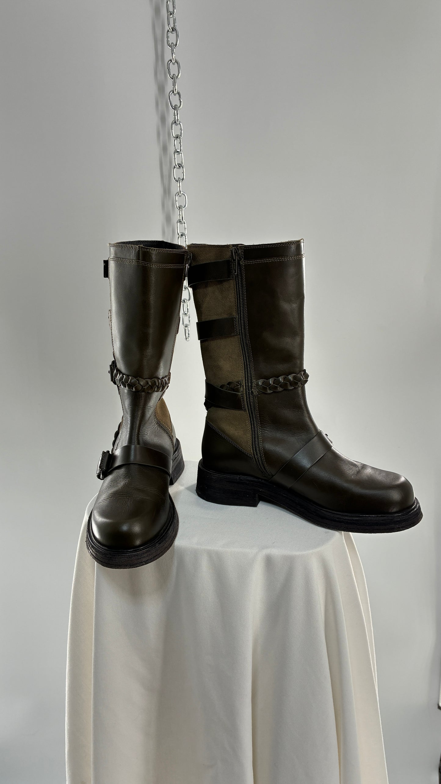 Free People Billie Olive Green Moto Boots with Buckle Closure (7)
