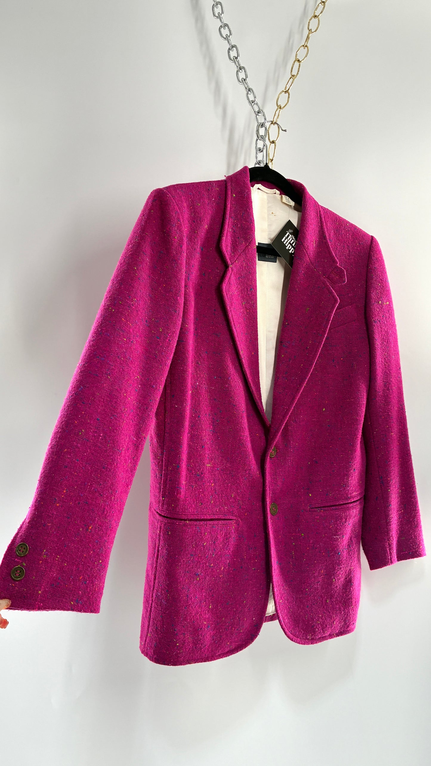 Vintage LIZWEAR Fuchsia Confetti Wool Blazer with Bronze Buttons (4)