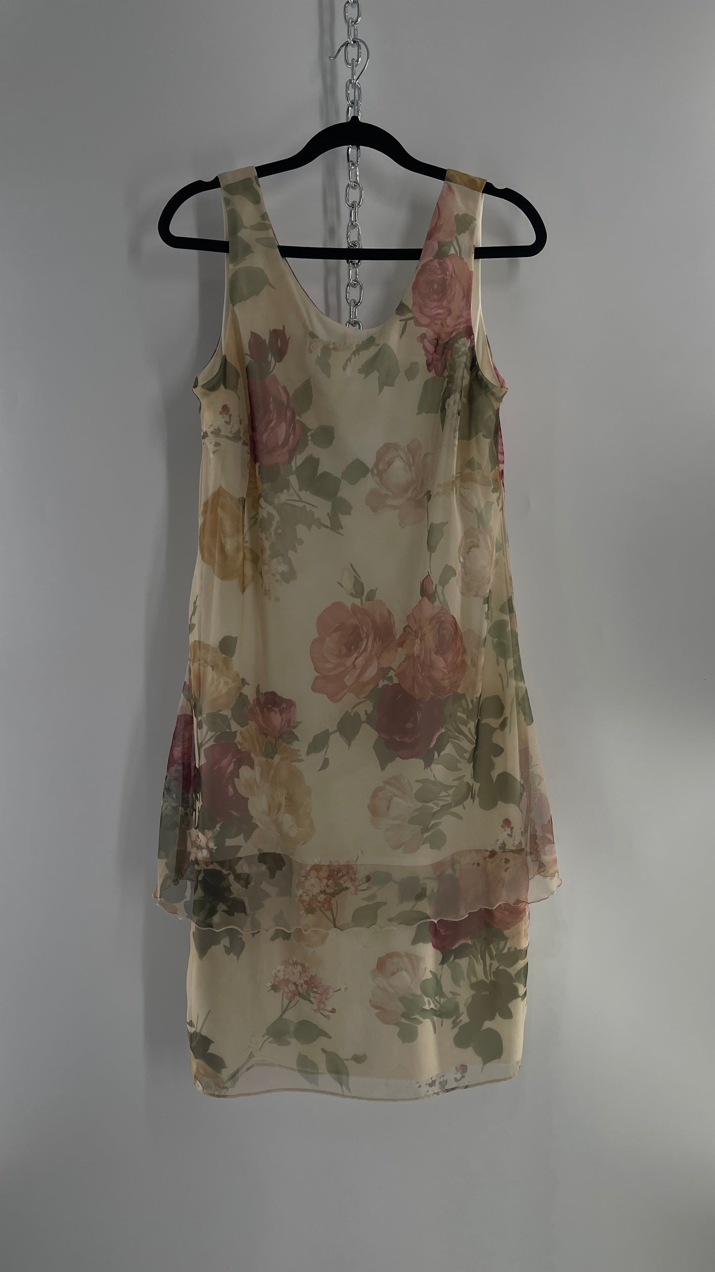 1990s Vintage Off White Muted Florals Dress + Cape Set (16)