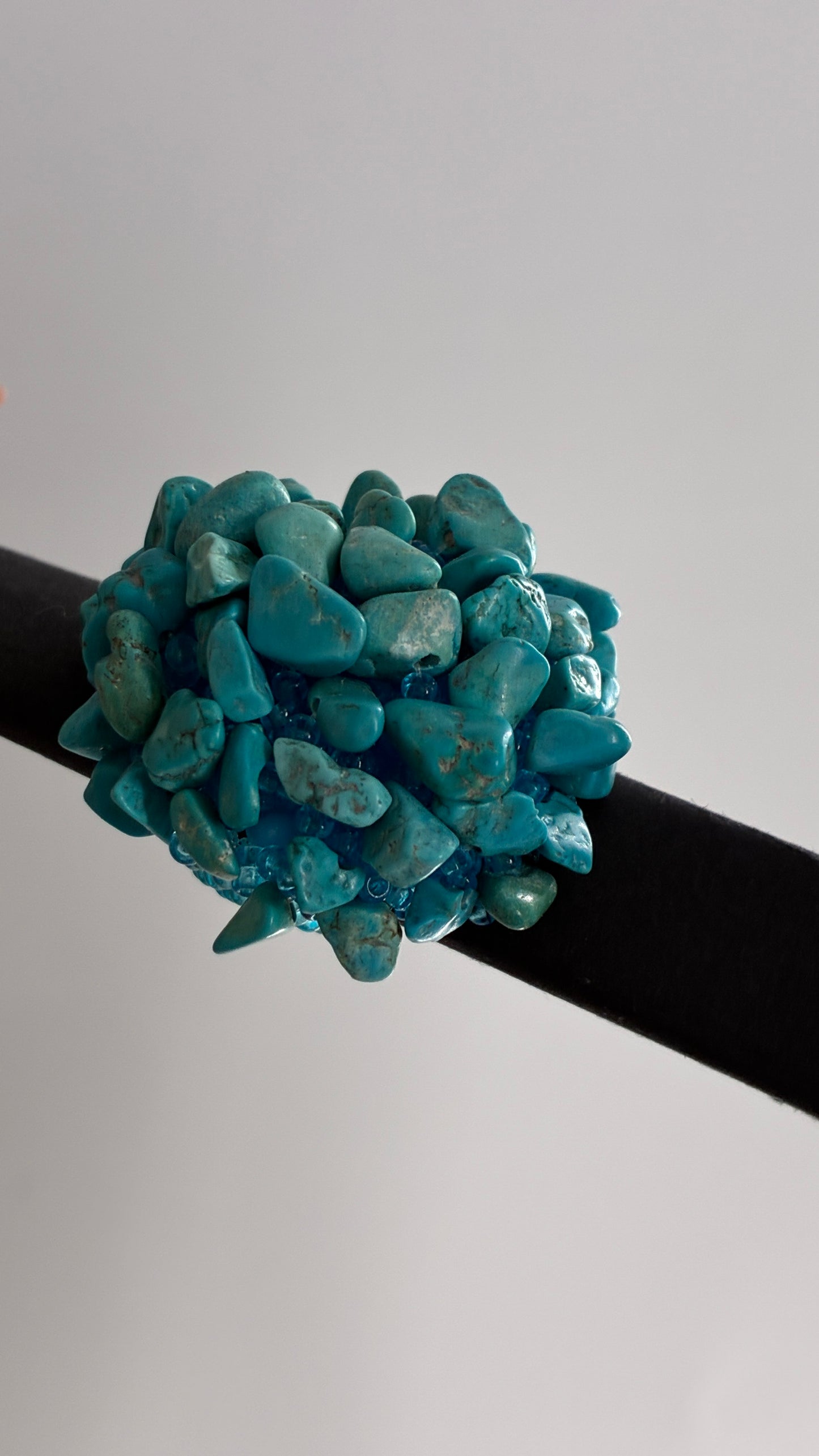 Vintage Handmade Turquoise Stone Cluster Beaded Ring
