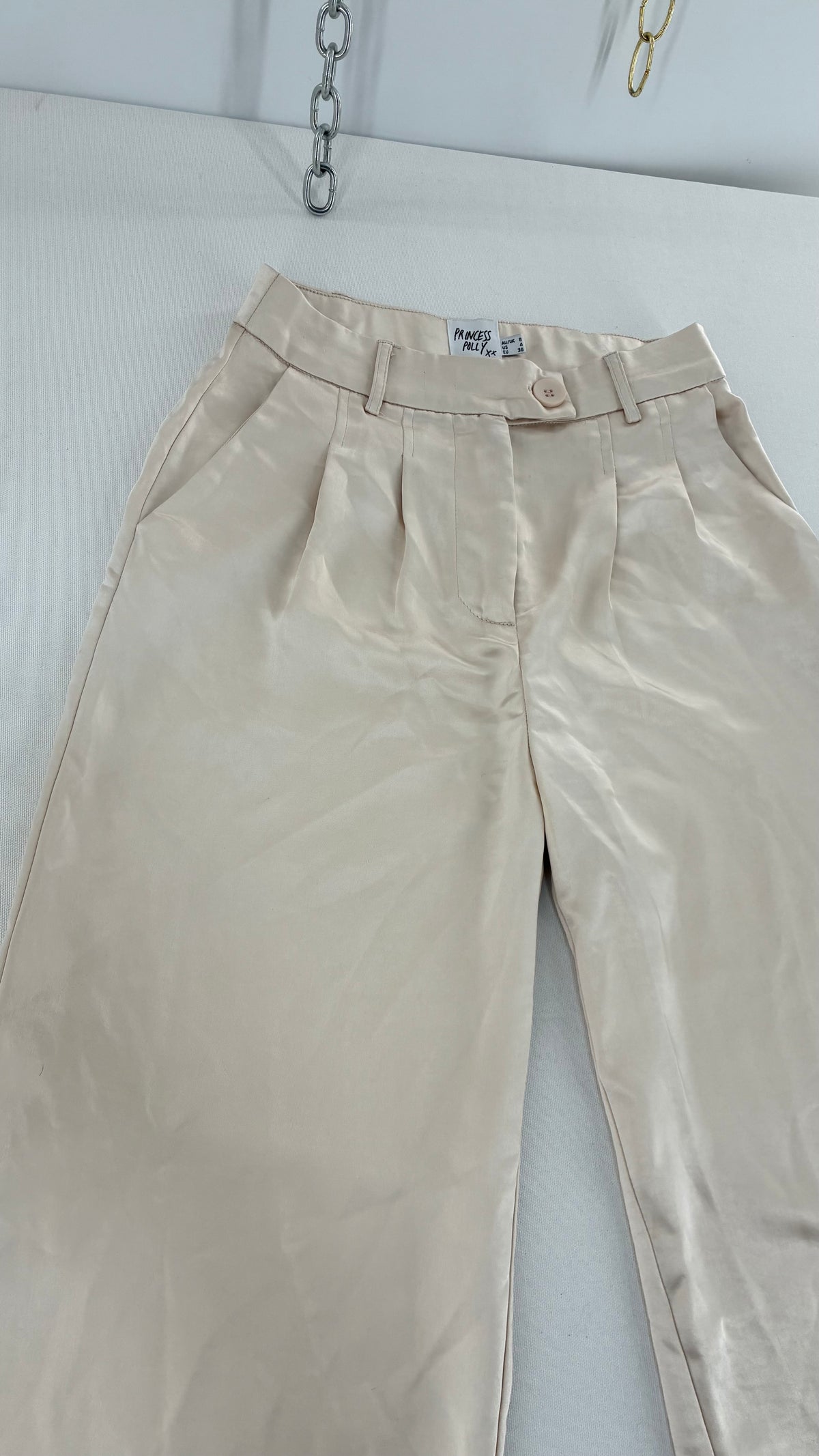 PRINCESS POLLY Silky Champagne Pleated Wide Leg Trouser (4)