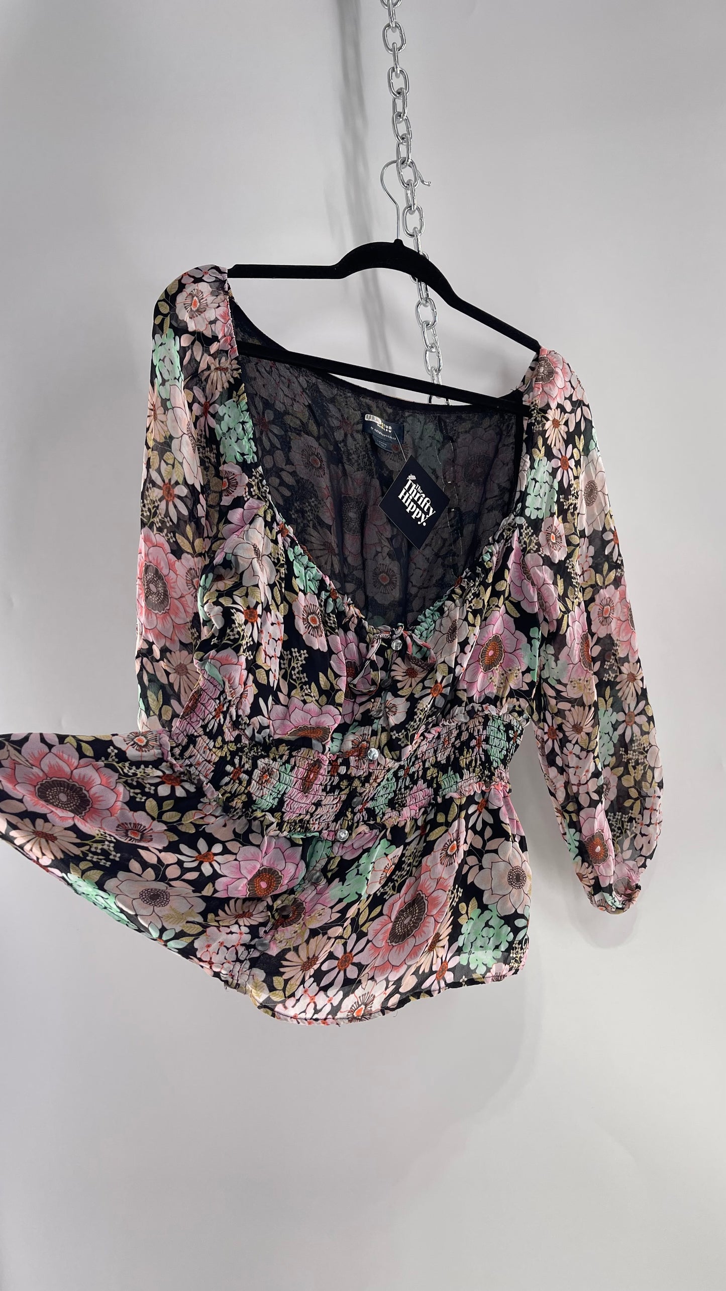 Maeve Anthropologie Floral Scrunch Underbust Blouse (Large)