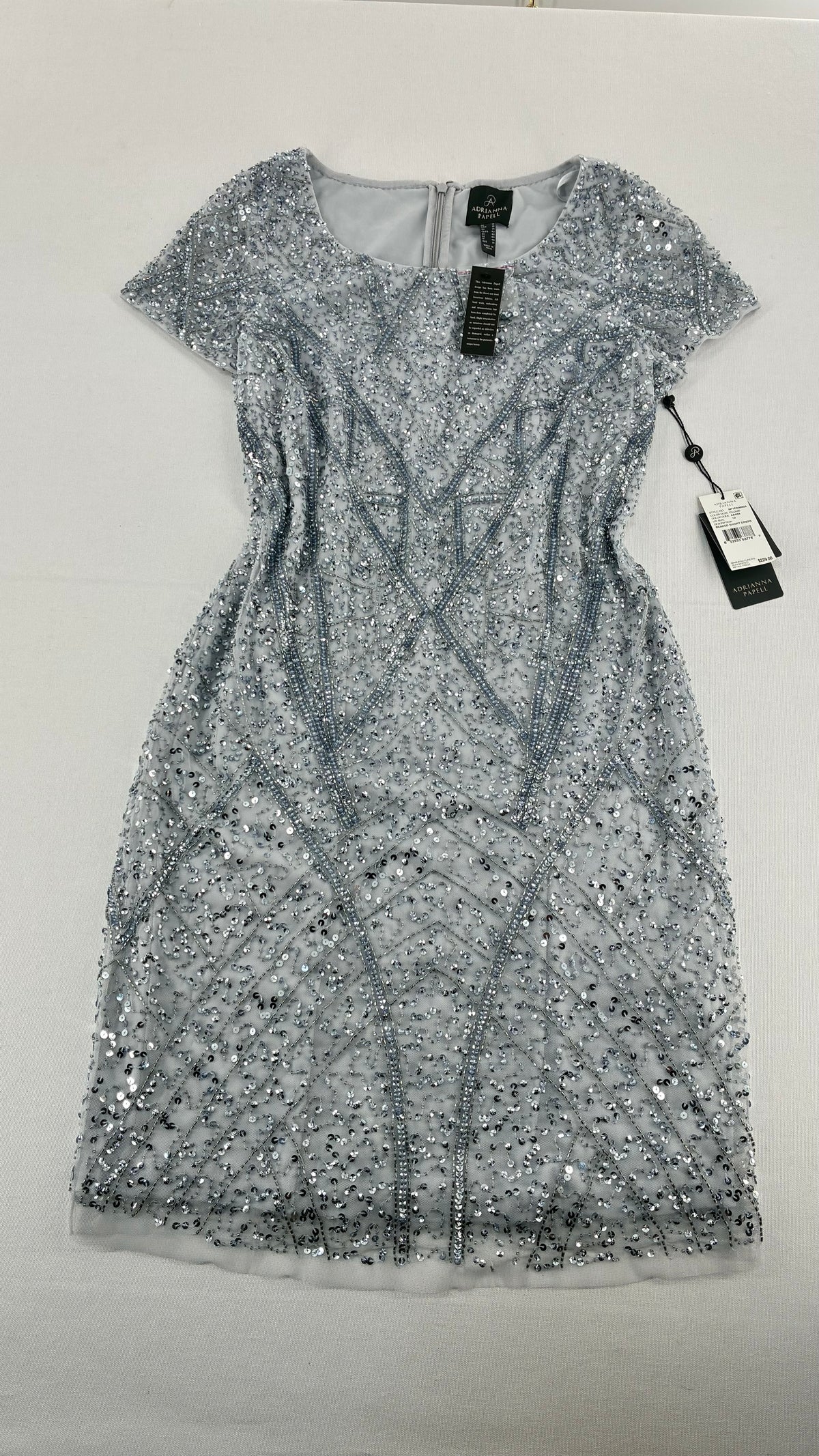Deadstock Vintage ADRIANNA PAPPEL Silver Blue Beaded Mini Dress with Tags (10)