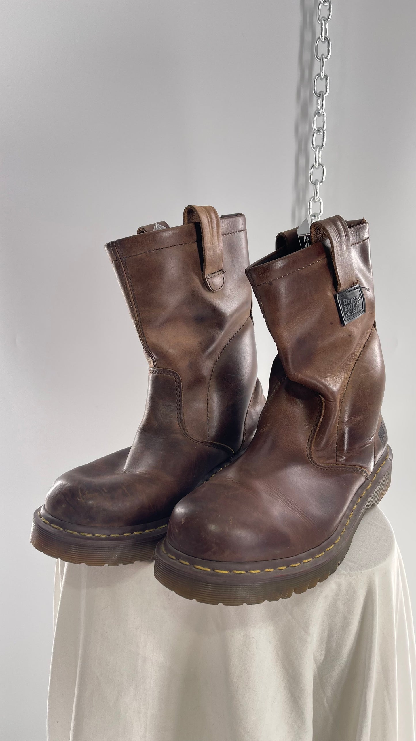 Vintage Brown Leather Industrial Dr. Martens Men’s Pull-On Boots (10)