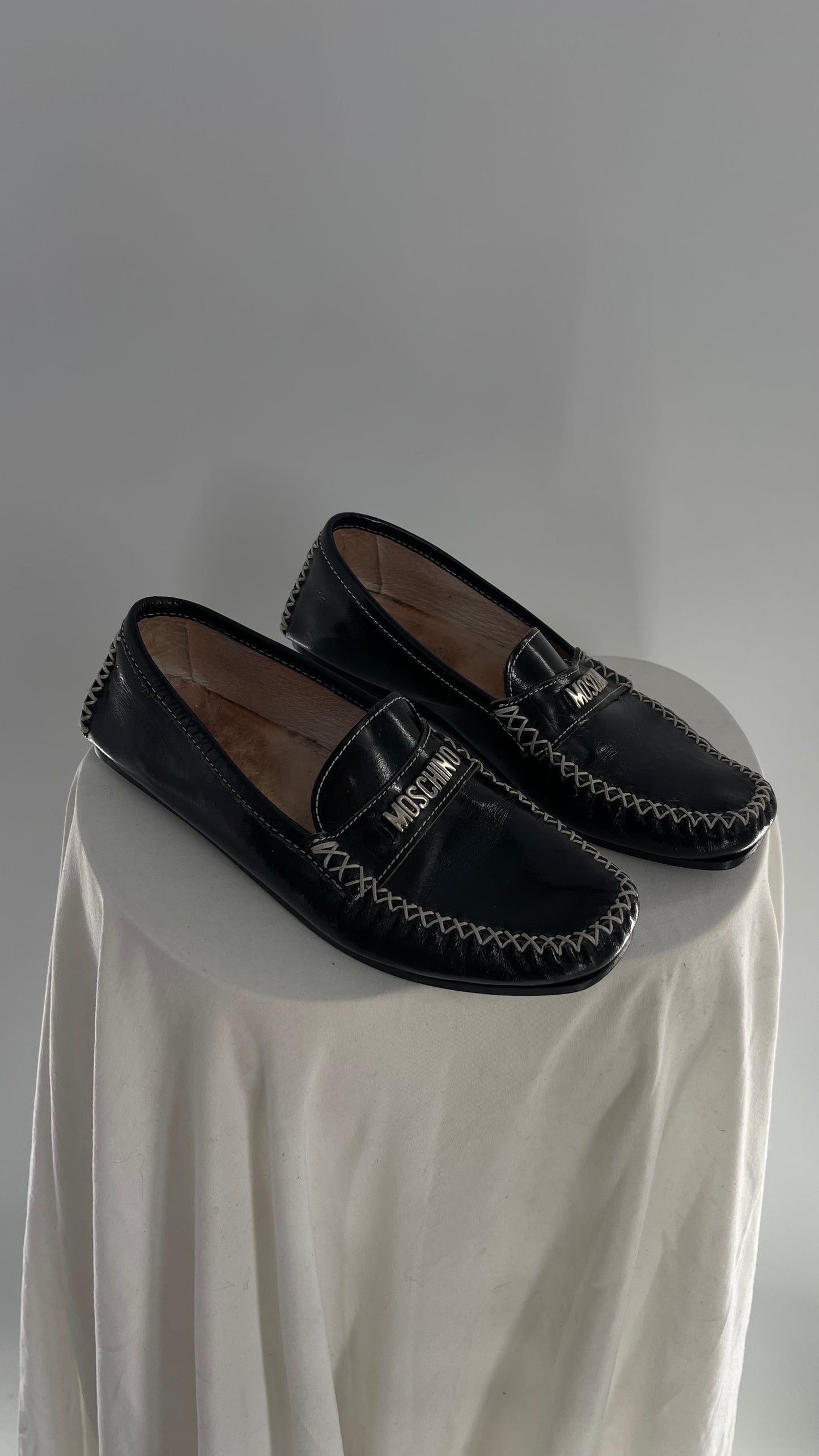 Vintage MOSCHINO Patent Loafer with Metal Lettering (36)