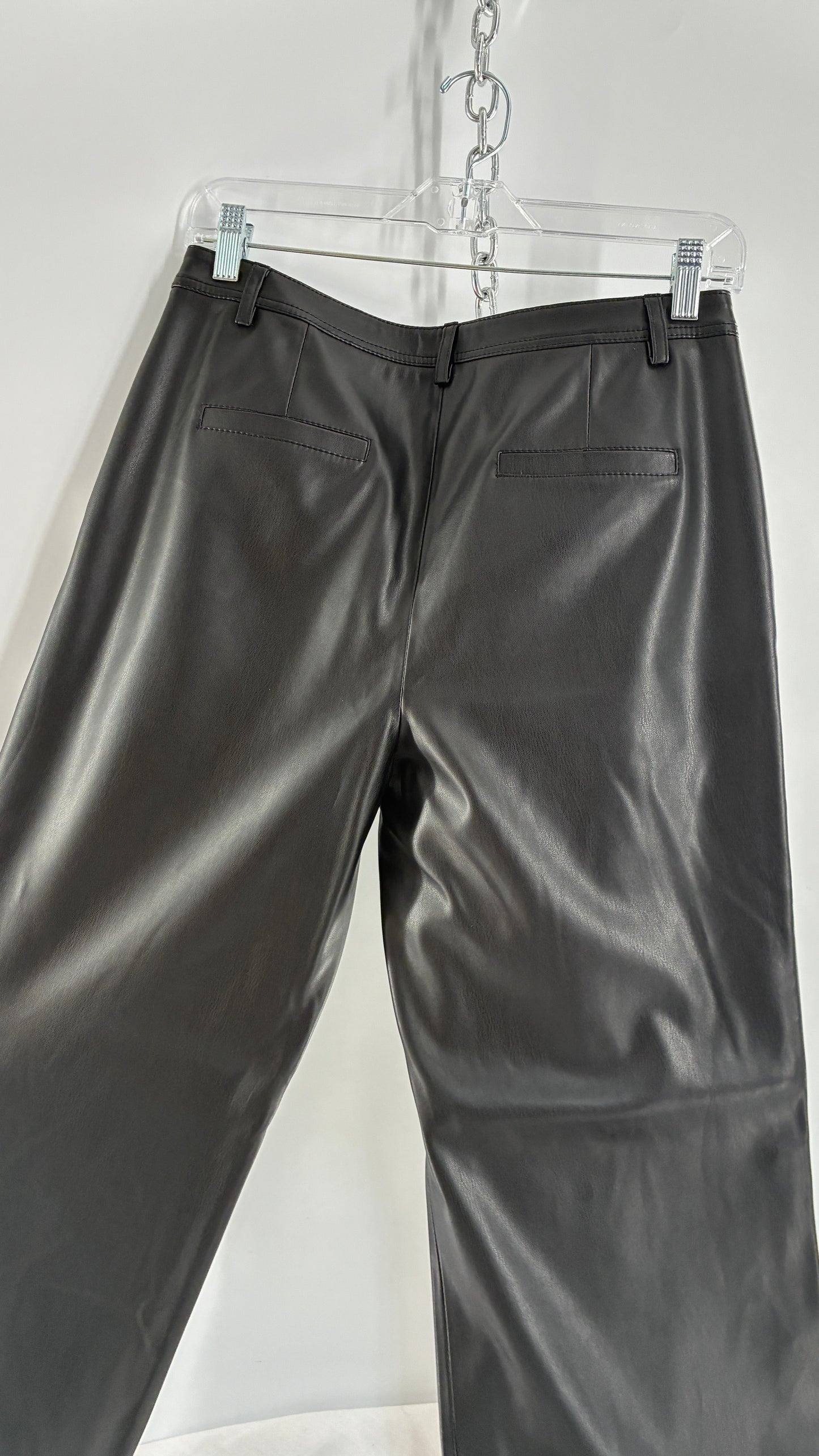Vintage MILLY Black Vegan Leather Wide Leg Pants with Silver Oversized Studs