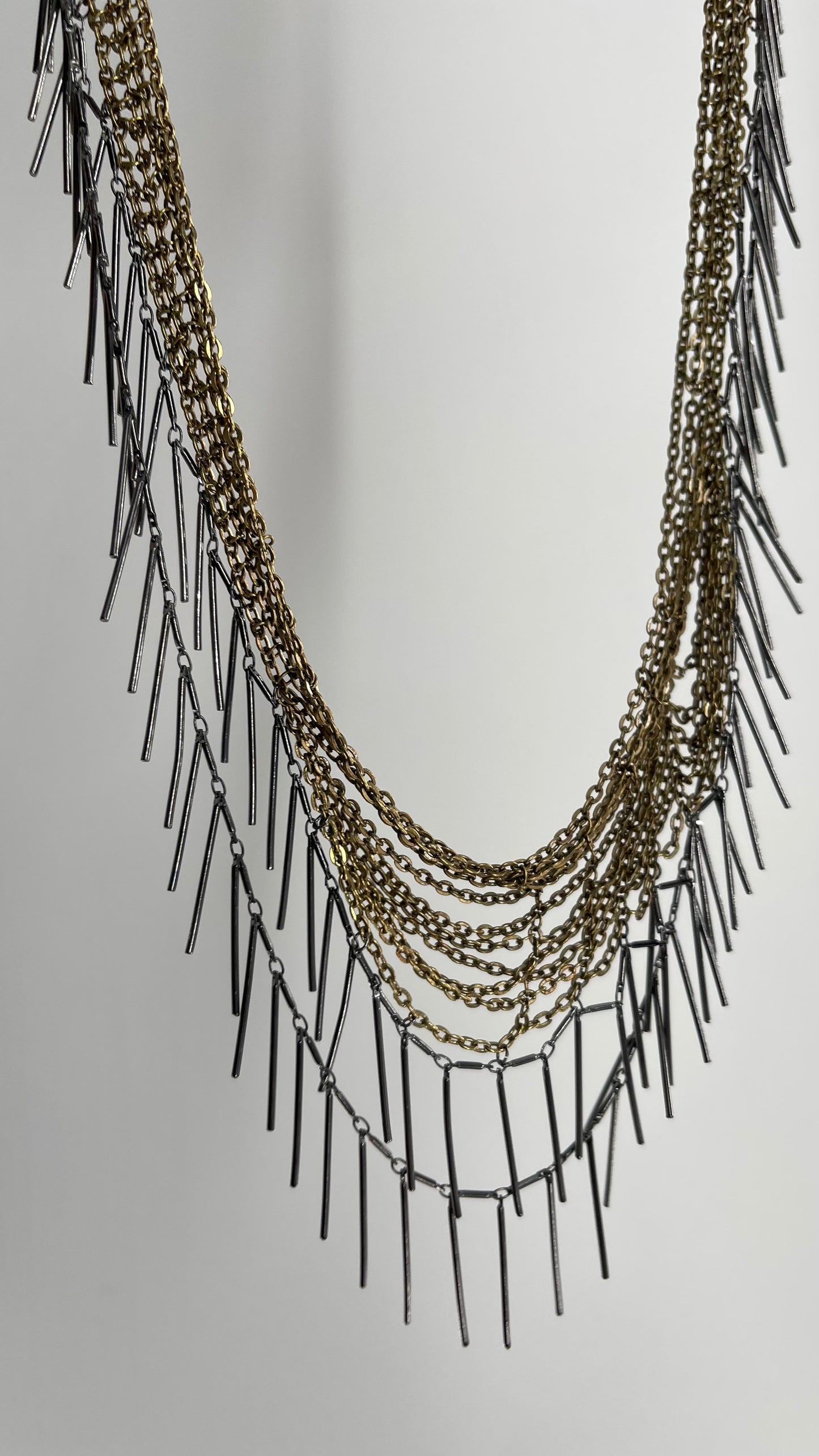 Free People Web Mixed Metal, Silver and Gold Fringe Necklace