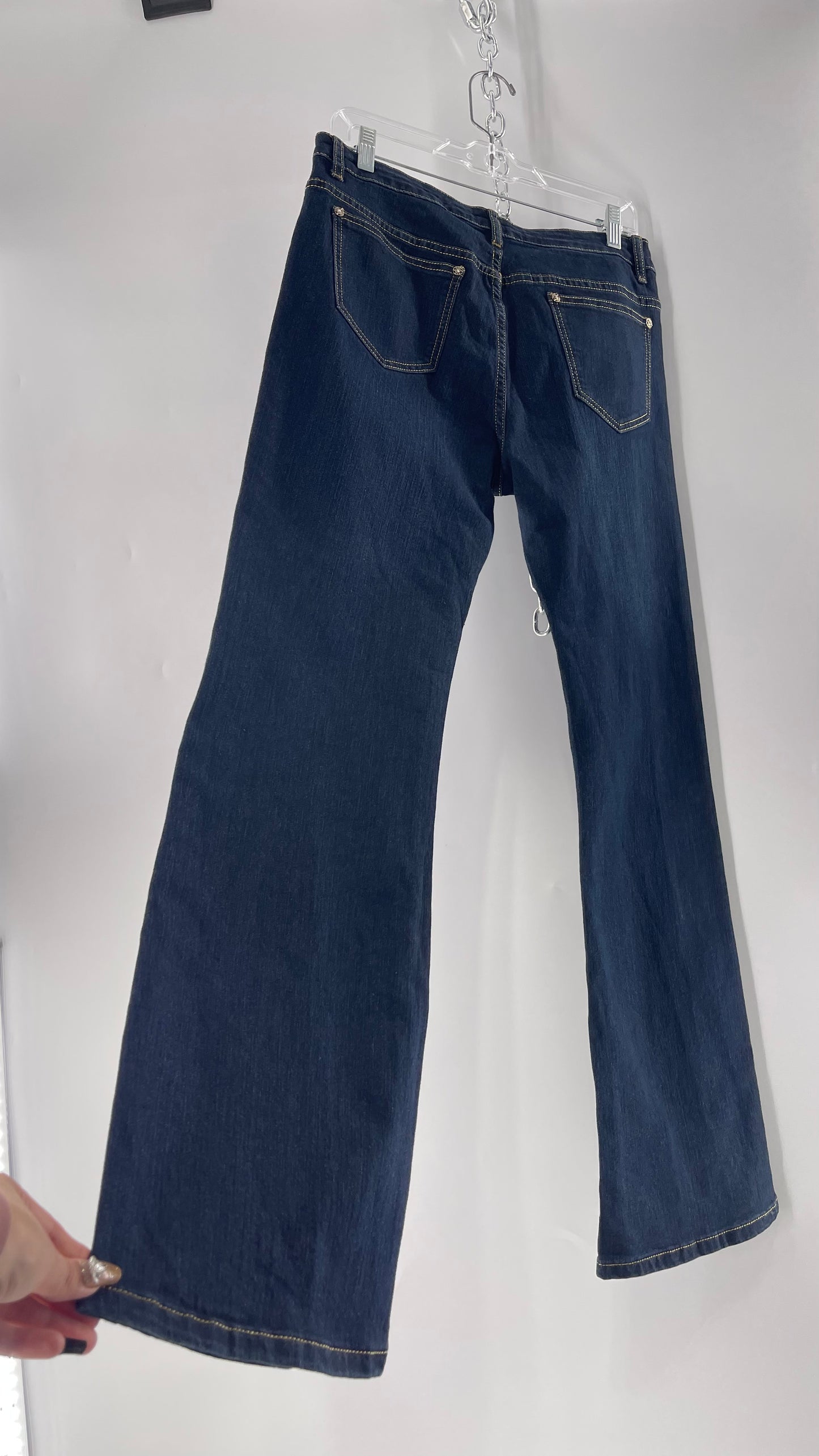 Deadstock Vintage V Christina Dark Wash Gemstone Gold Grommet Jeans (10)