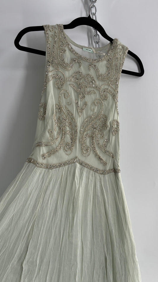 Kimchi Blue Light Greyish Seafoam Green Crimped Gown with Beaded Bodice and Sheer Back (6)