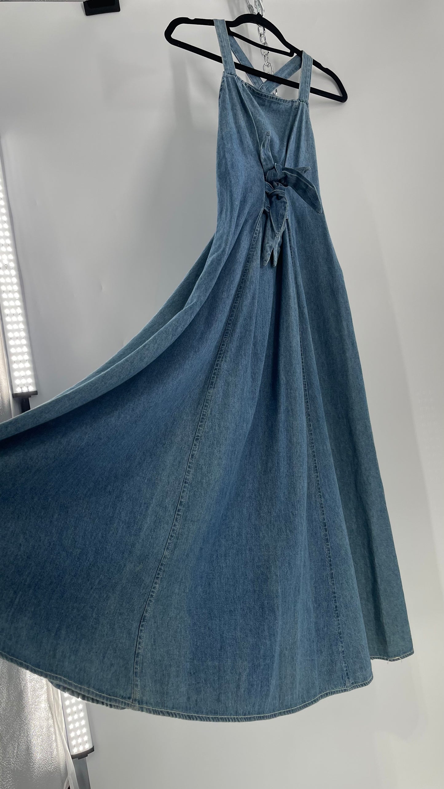 Vintage CDC Denim Triple Tie Bust Maxi Dress (6)