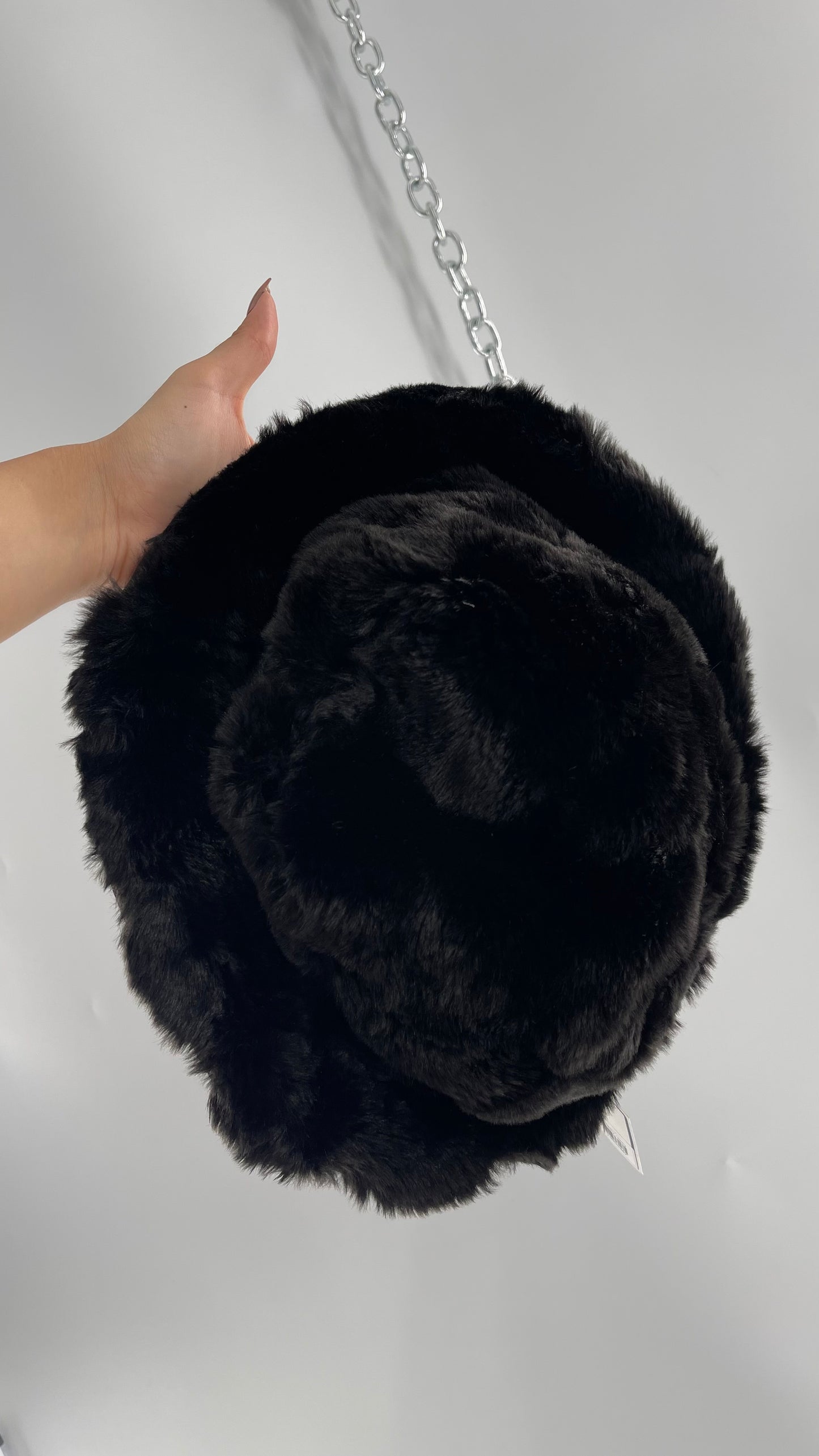 Vintage Black Fluffy Furry Reversible Bucket Hat