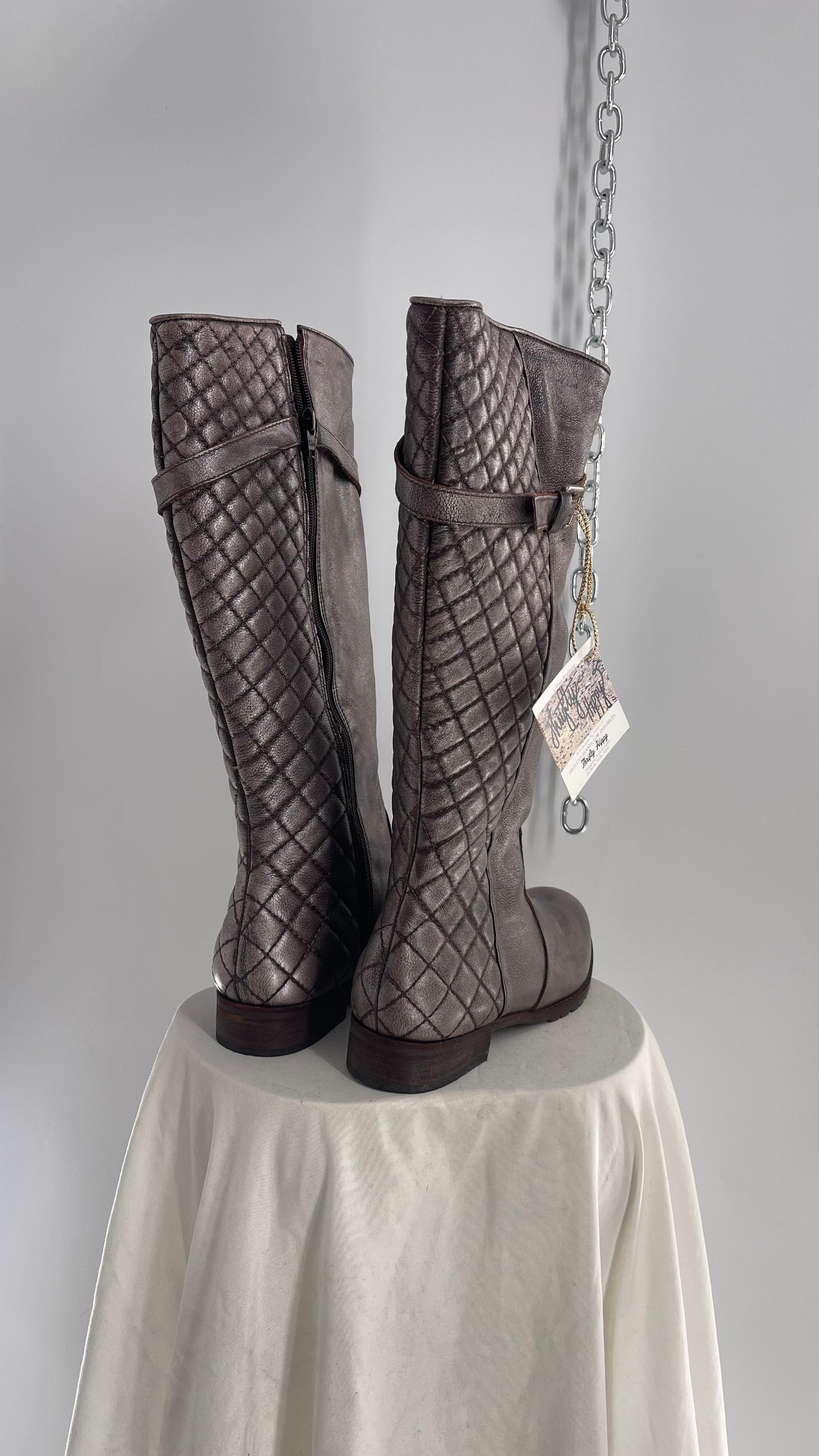 COCO Matisse Metallic Gun Powder Grey Quilted Knee High Boots Made in Brazil (9)