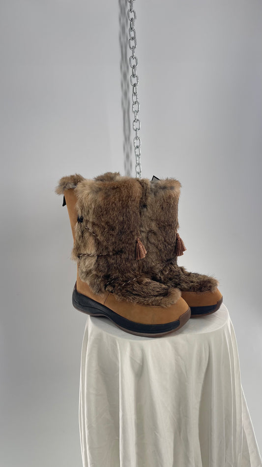 Vintage ULU Primaloft Tan Leather and Fur Tie Up Boots (8)