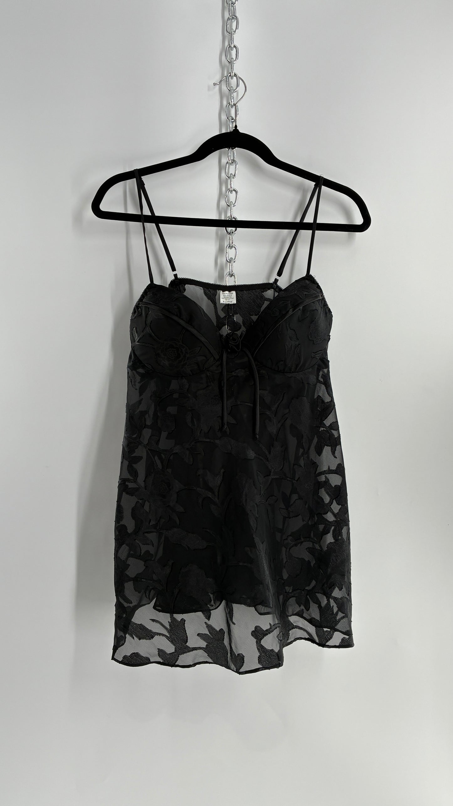 Vintage Black Floral Babydoll Camisole with Rosette Bust