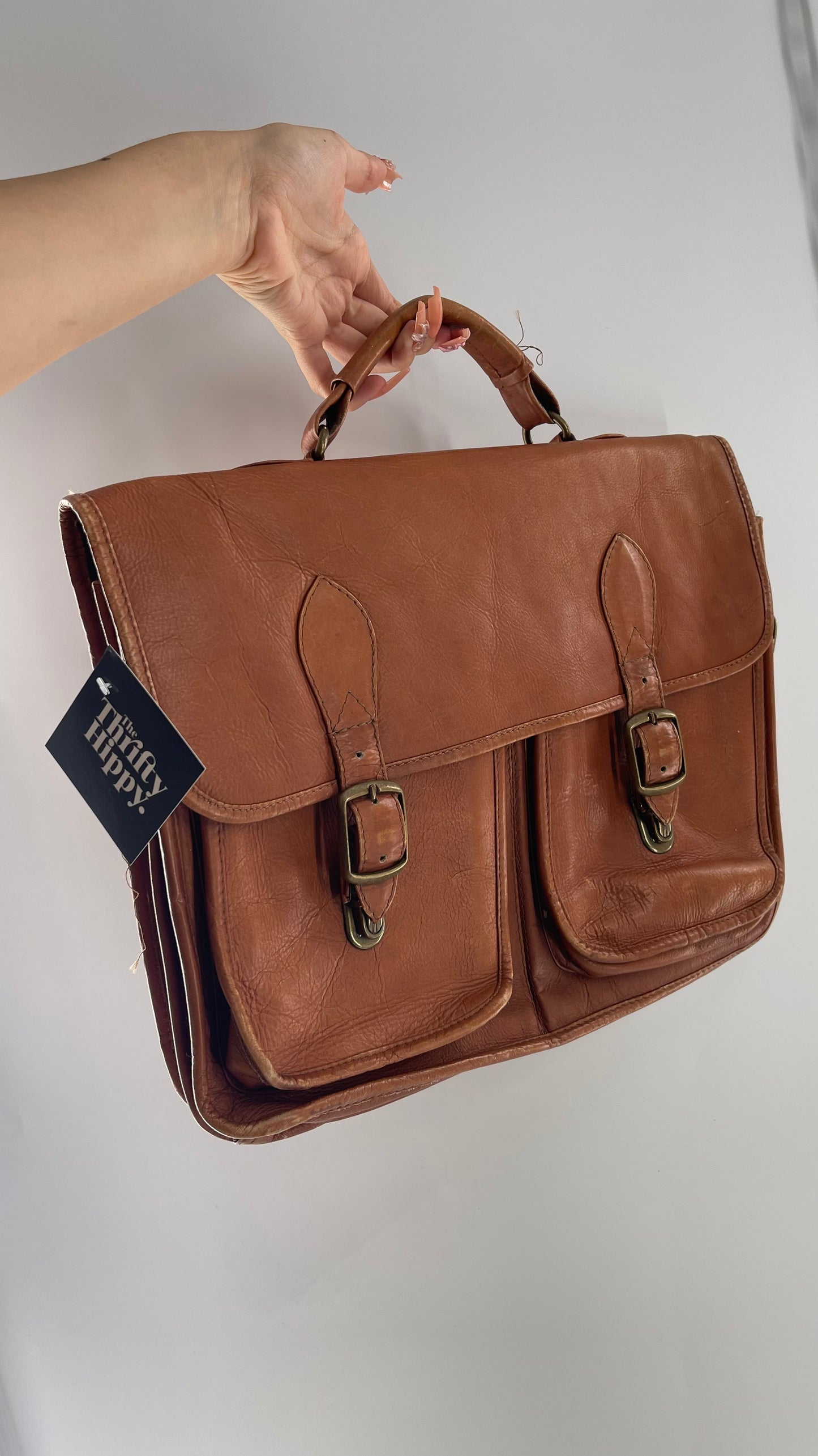 Vintage Cognac Brown Leather  Briefcase