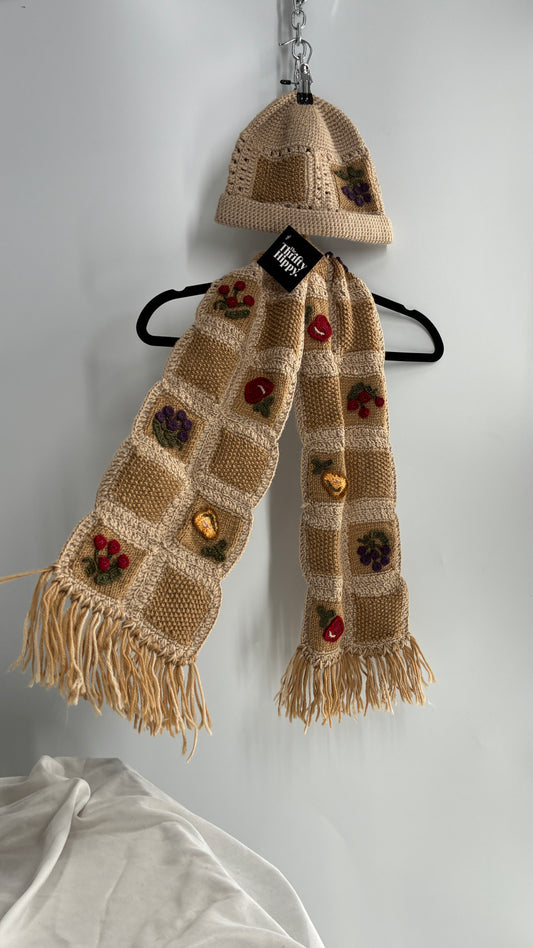 Vintage Crochet Knit Fruits of the Loom Hat and Scarf Set