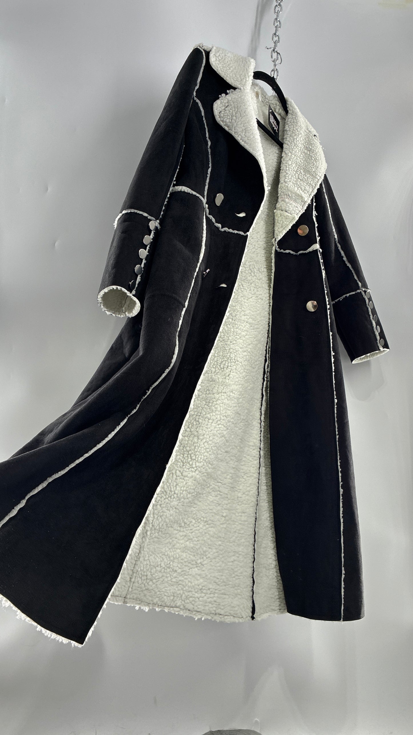 Vintage Black Vegan Suede Coat with Sherpa Lining (Medium)