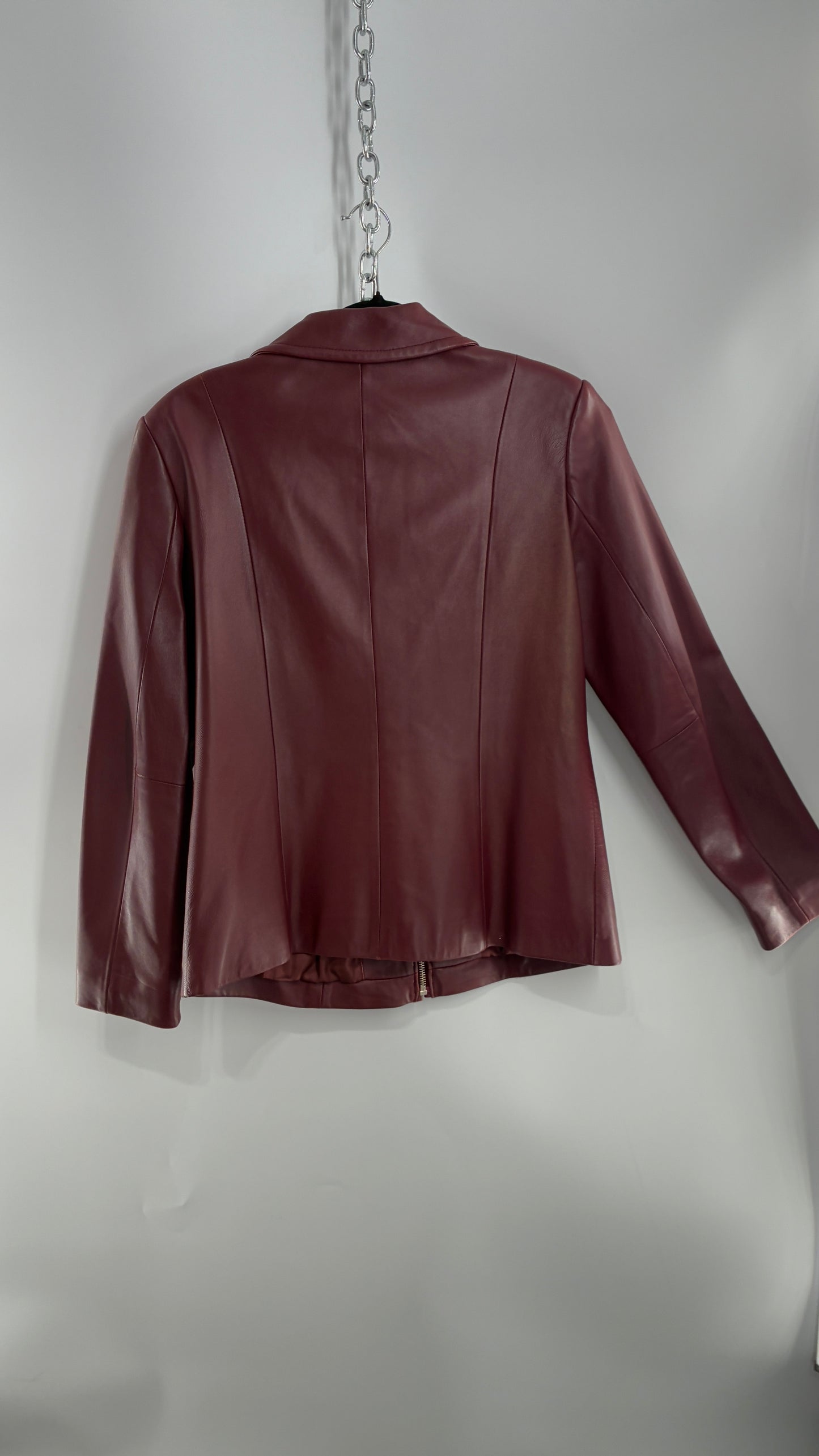 Vintage Lord & Taylor Burgundy Maroon Leather Zip Up Jacket (Small)