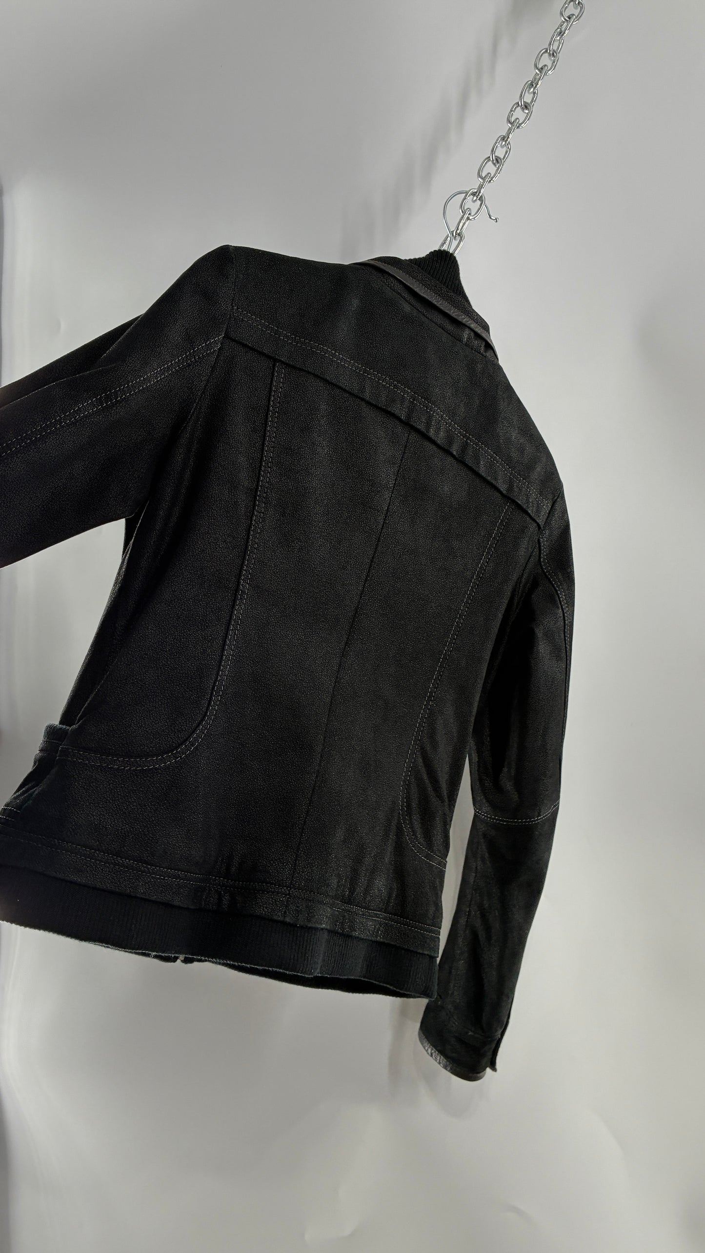 Vintage DANIER Metallic Black Suede Leather Jacket (Small)