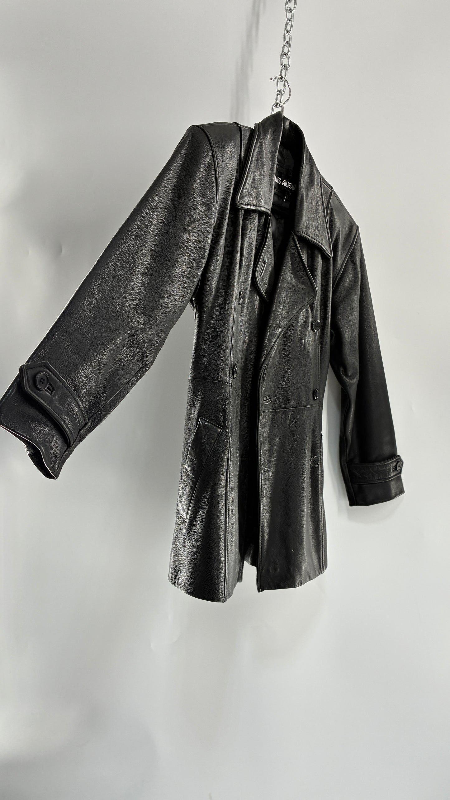Vintage LUIS ALVEAR Thick Genuine Leather Black Trench Style Jacket (XS)