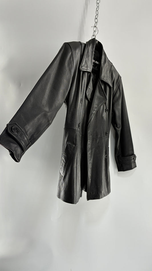 Vintage LUIS ALVEAR Thick Genuine Leather Black Trench Style Jacket (XS)